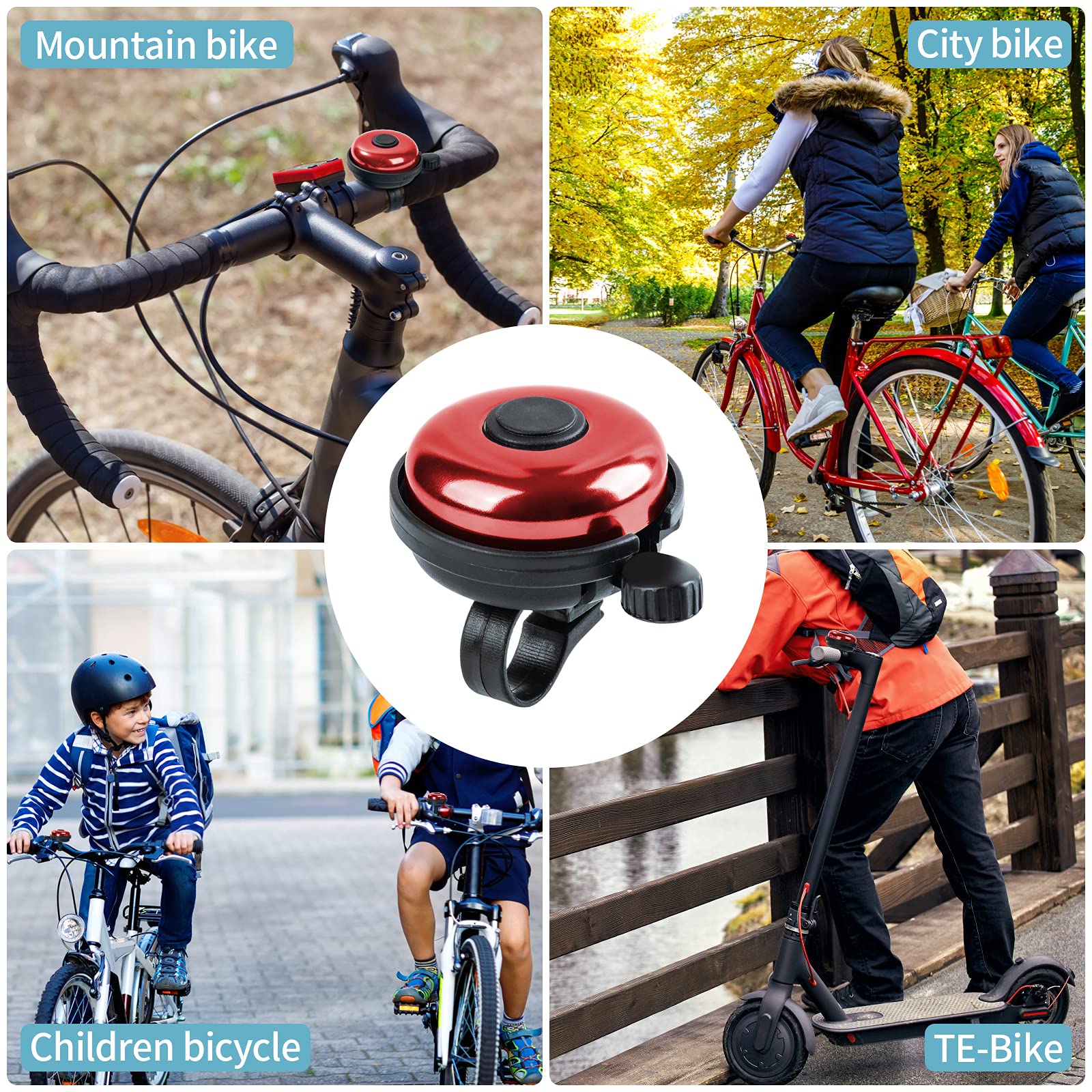 Xthuge Classic Bike Bell, Aluminum Bicycle Bell, Loud Crisp Clear Sound Bicycle Bike Bell For Adults Kids(Red-Right Hand Use2 Pa