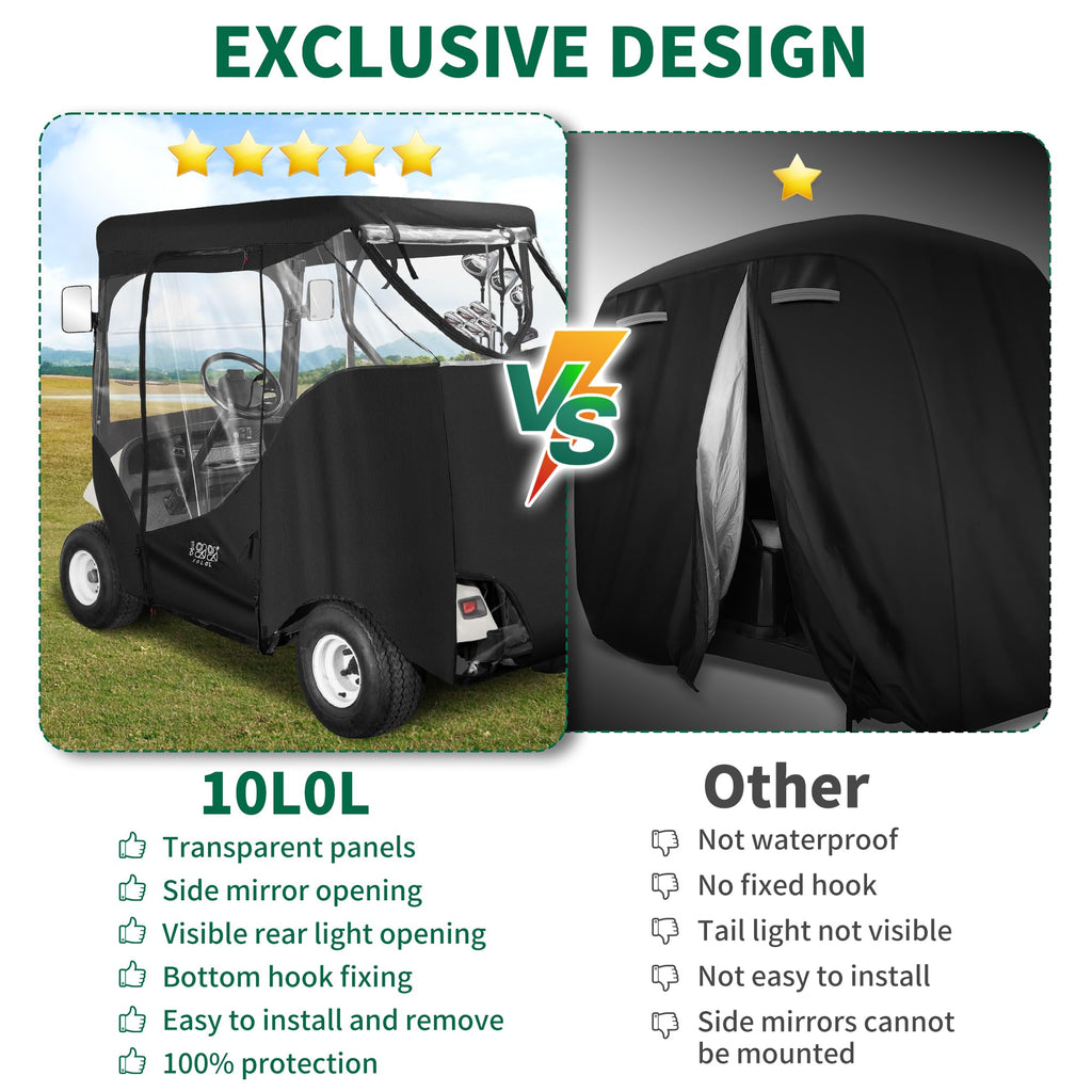10L0L Golf Cart Enclosure Fit For 2 Passenger Ezgo Txt & Rxv, Waterproof Windproof Portable Transparent Golf Cart Cover Storage