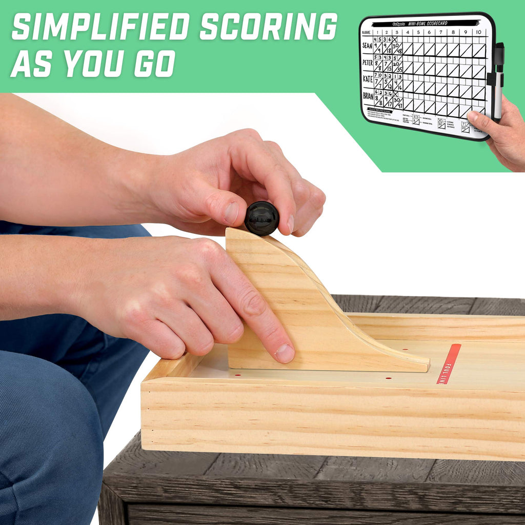 Gosports Mini Wooden Tabletop Bowling Game Set For Kids & Adults - Includes 1 Bowling Alley Board, 1 Launch Ramp, 2 Mini Bowling