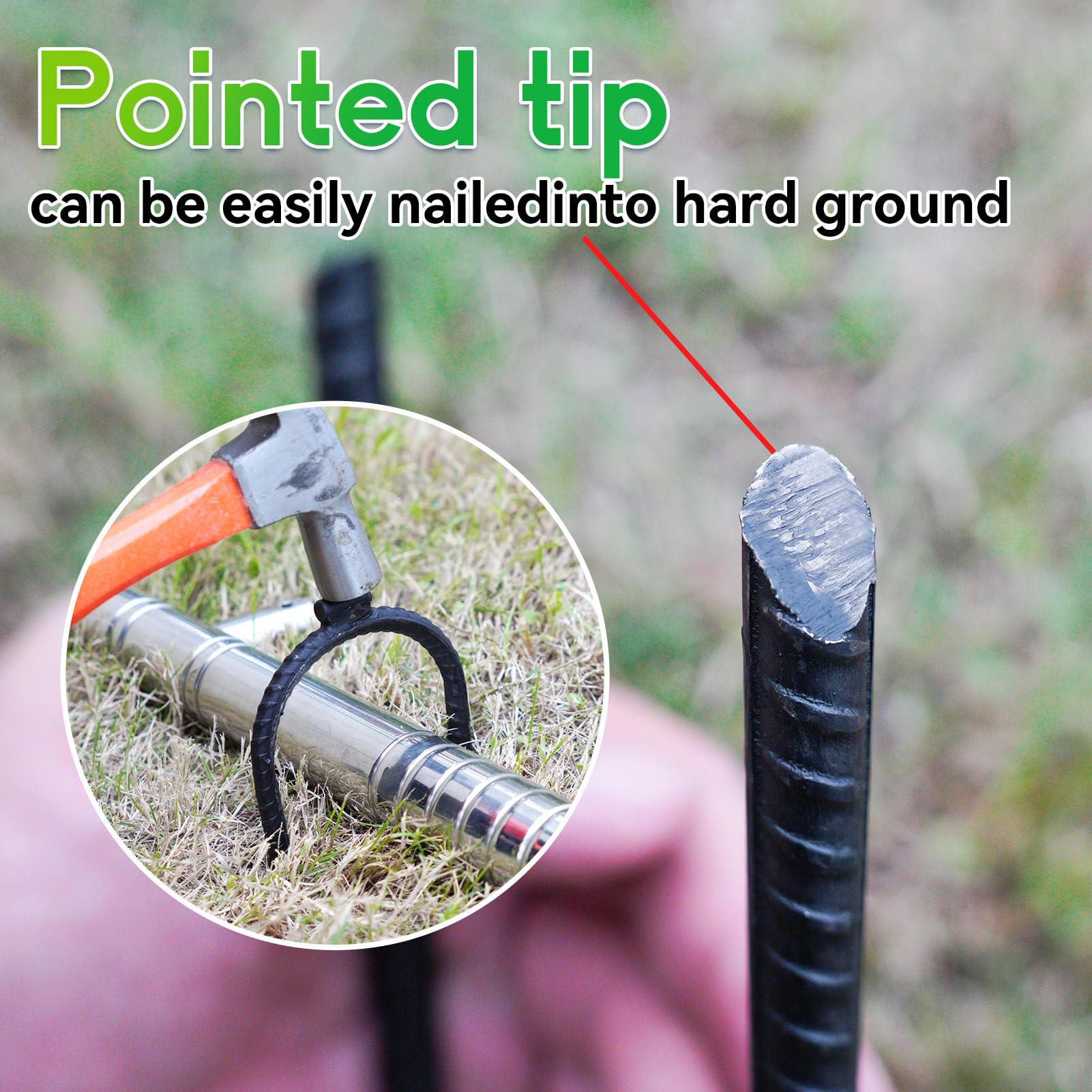 Extra-Large 10''X3'' Heavy Rebar Trampoline Wind Stakes Safety Ground Anchor - Duty Steel U Stakes - Black