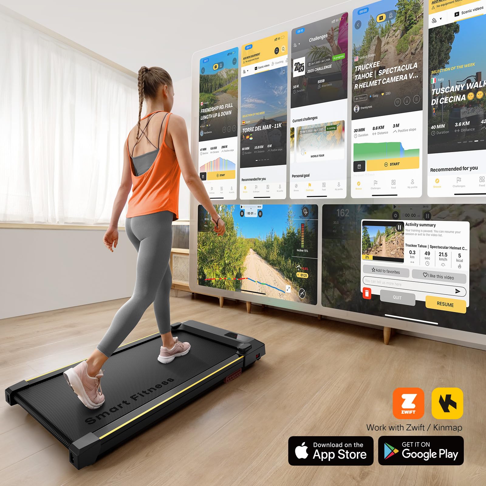 Walking Pad Smart With App, 3-In-1 Under Desk Treadmill For Home And Office, 2.5 Hp Portable Walking Jogging Running Machine Wit