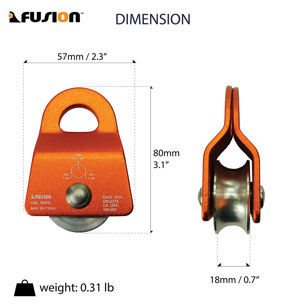 Fusion Climb Mirco Aluminum Side Swing Pulley, Single Pulley 20Kn For Backyard Zipline, Trolly, Swing Pulley, Climbing Rescue, R