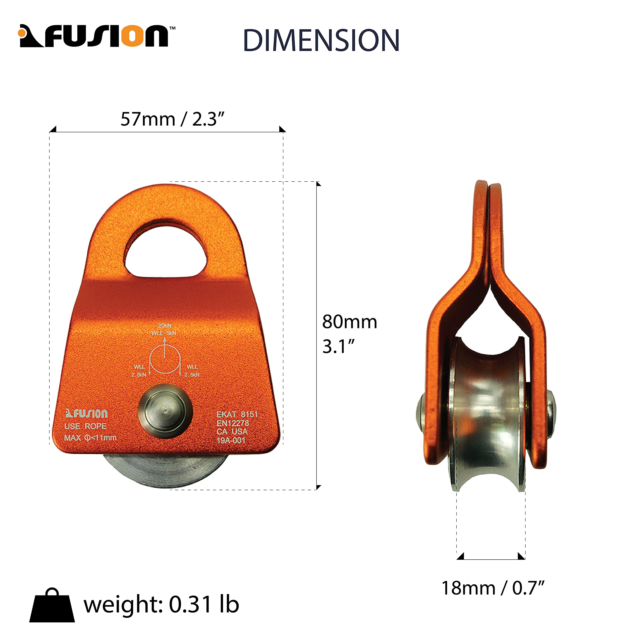 Fusion Climb Mirco Aluminum Side Swing Pulley, Single Pulley 20Kn For Backyard Zipline, Trolly, Swing Pulley, Climbing Rescue, R