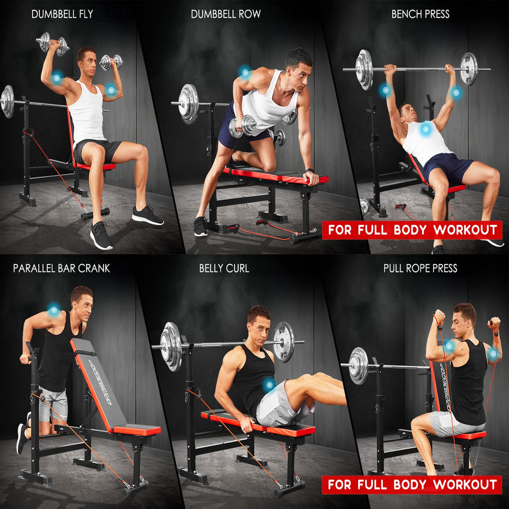 Oppsdecor 6 In 1 600Lbs Weight Bench Set With Squat Rack, Bench Press Set With Barbell Rack, Adjustable Incline Strength Trainin