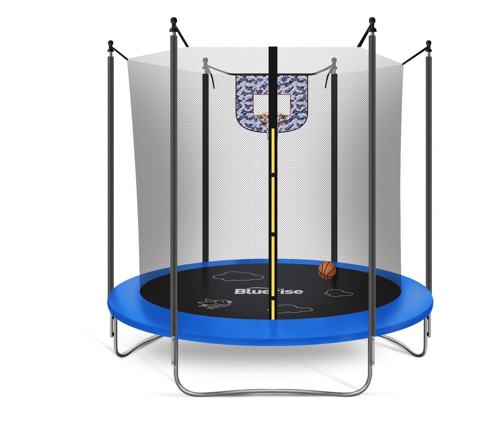 BLUERISE Trampoline 6FT Indoor Trampoline for Kids Outdoor Play for Kids Trampoline Basketball Hoop Attachment with Enclosure Ne
