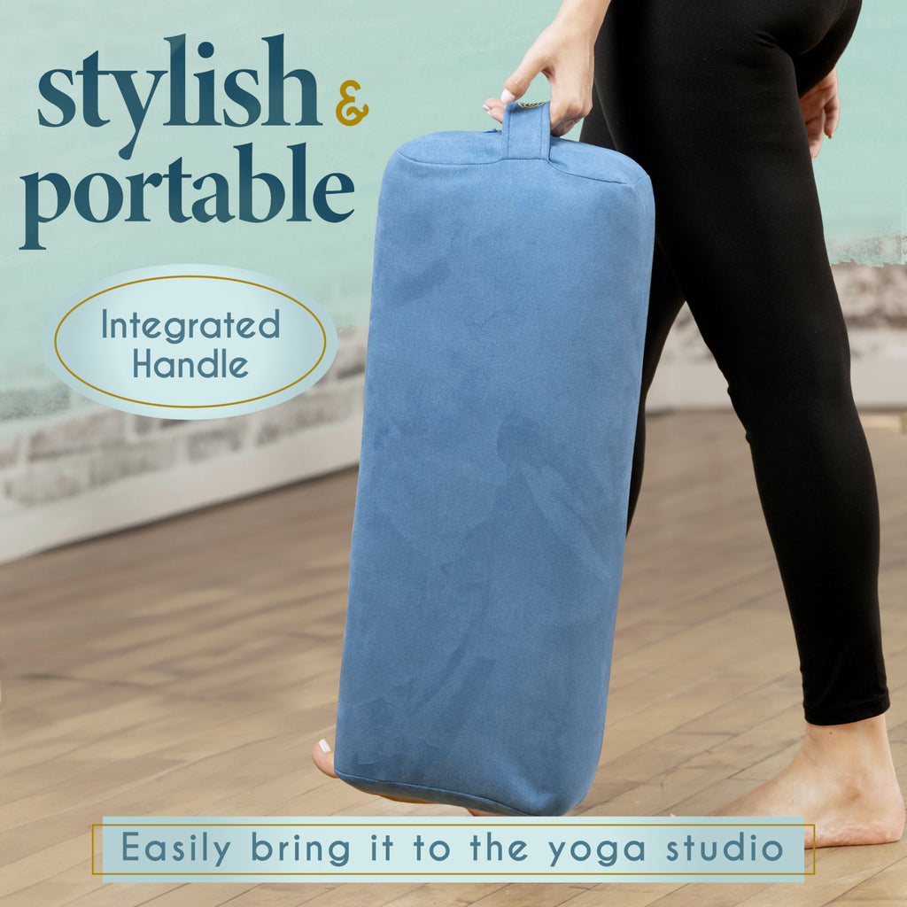 Florensi Yoga Bolster Pillow - Luxurious Velvet Bolster For Restorative Yoga - Large Rectangular Cushion With Carry Handle - Sup