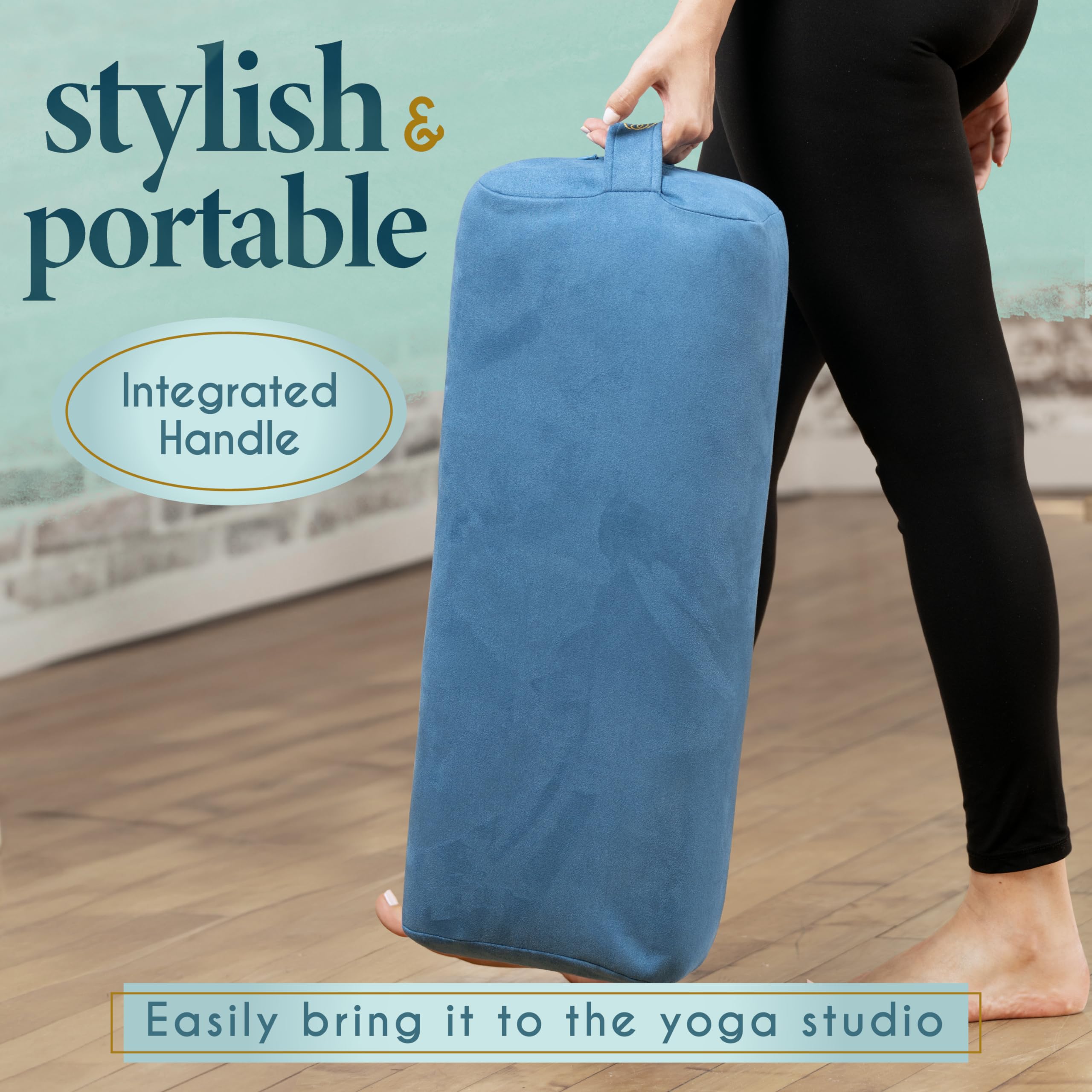 Florensi Yoga Bolster Pillow - Luxurious Velvet Bolster For Restorative Yoga - Large Rectangular Cushion With Carry Handle - Sup