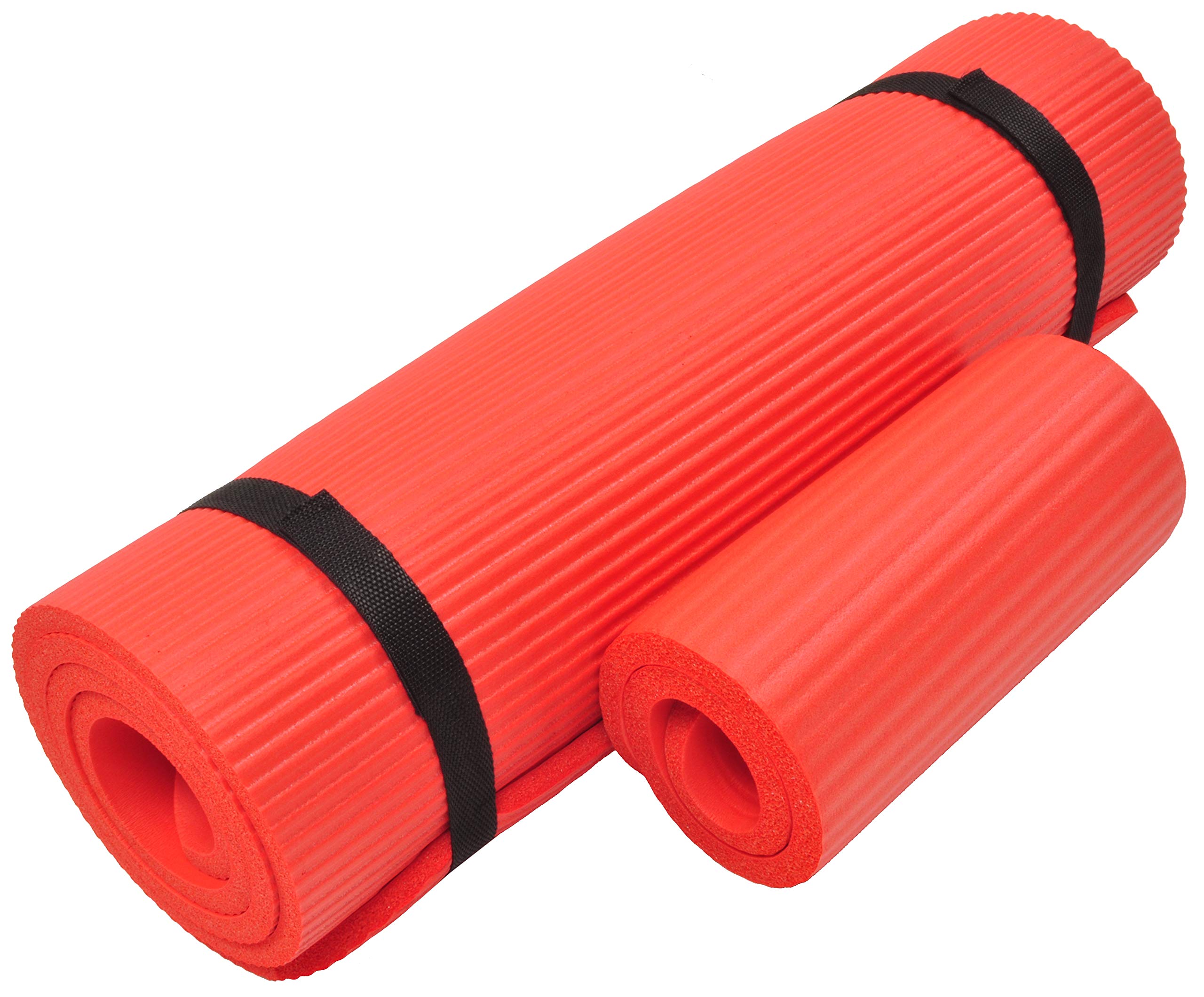Fitvids 1/2-Inch Extra Thick High Density Anti-Tear Exercise Yoga Mat With Knee Pad And Carrying Strap, Red