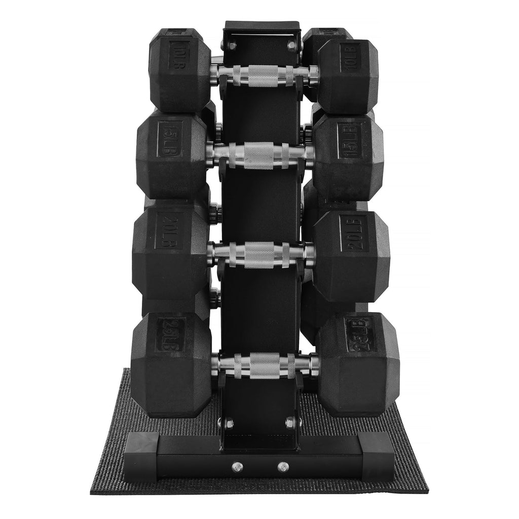 BalanceFrom Rubber Coated Hex Dumbbell Set with A-Frame Rack, Black - Solid Cast Iron Home Gym Weights with Chrome Handles for F