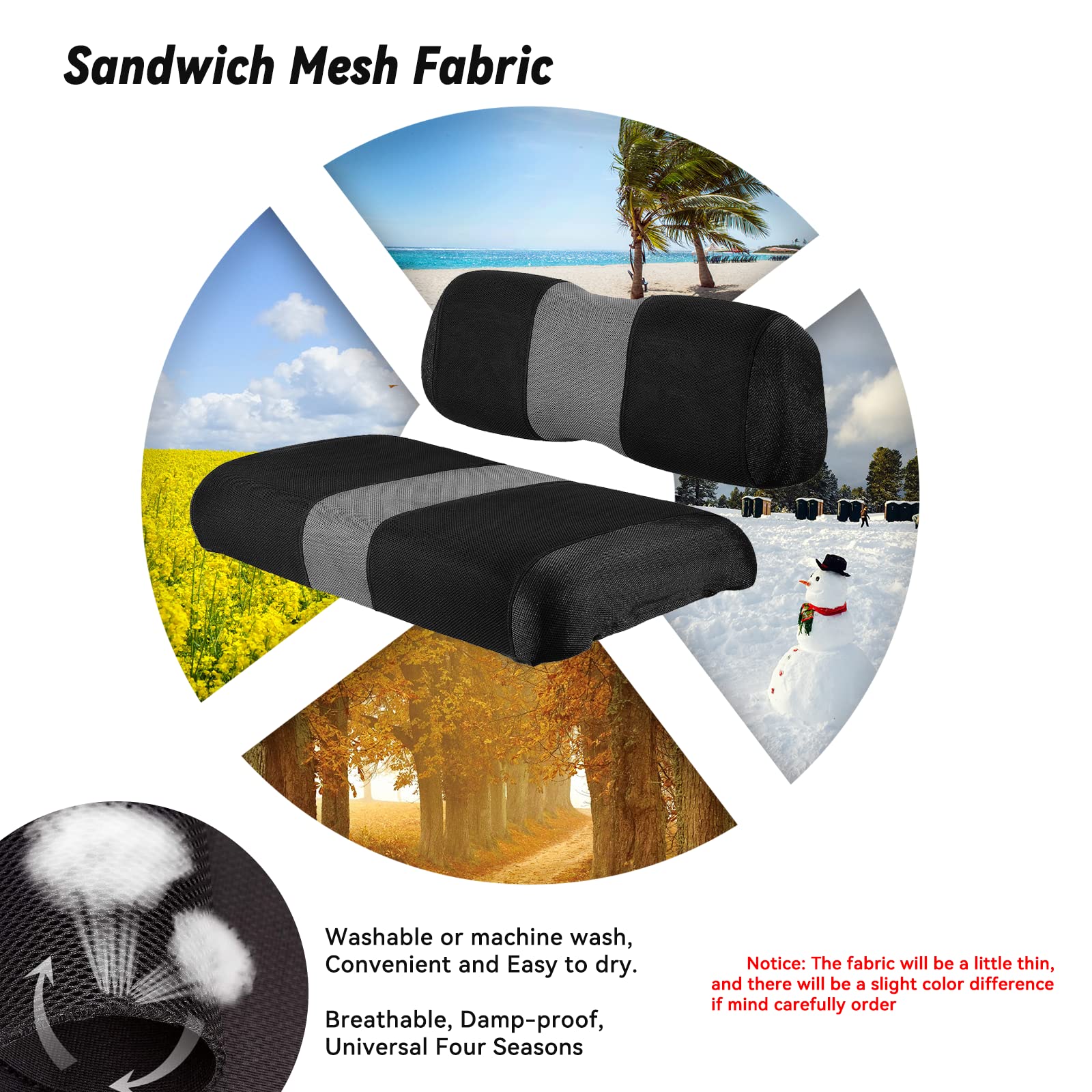 Samxomap 2Pcs Golf Cart Seat Covers Washable Breathable Air Mesh Cloth Adjustable Front Seat Cover Fit Like Gloves For Club Car