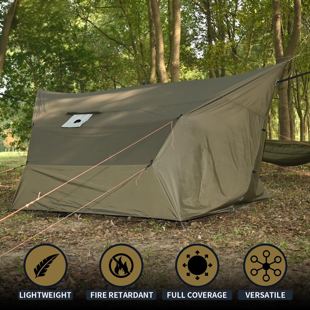 Onewind Penumbra Hot Tent, 14Ft Camping Hammock Tarp For 4-Season, Waterpoof And Flame Retardant Hammock Rain Fly With Stove Jac