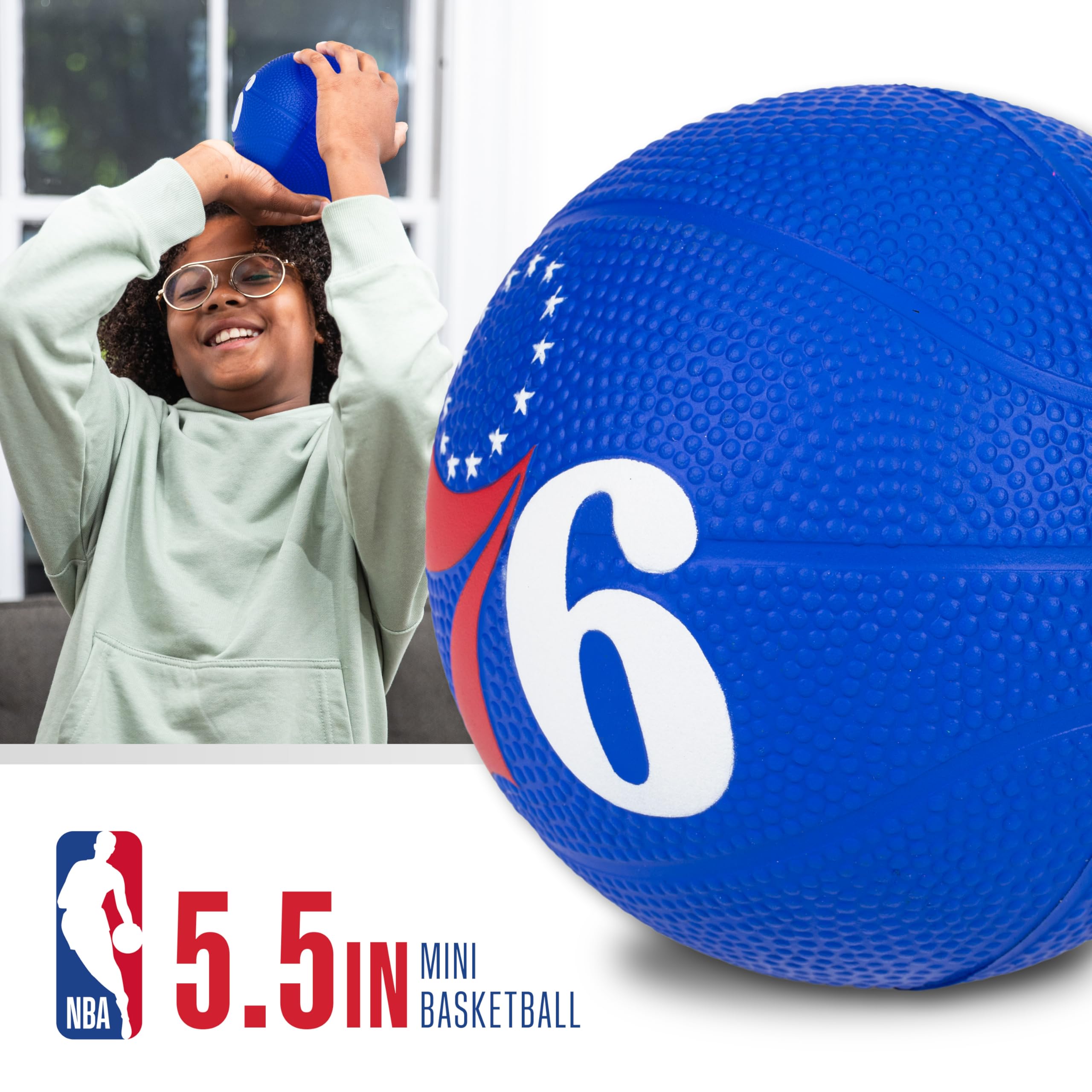 Franklin Sports Nba Philadelphia 76Ers Mini Foam Basketball - Kids 5.5'' Inch Toy Basketball For Over The Door + Mini Indoor Hoo