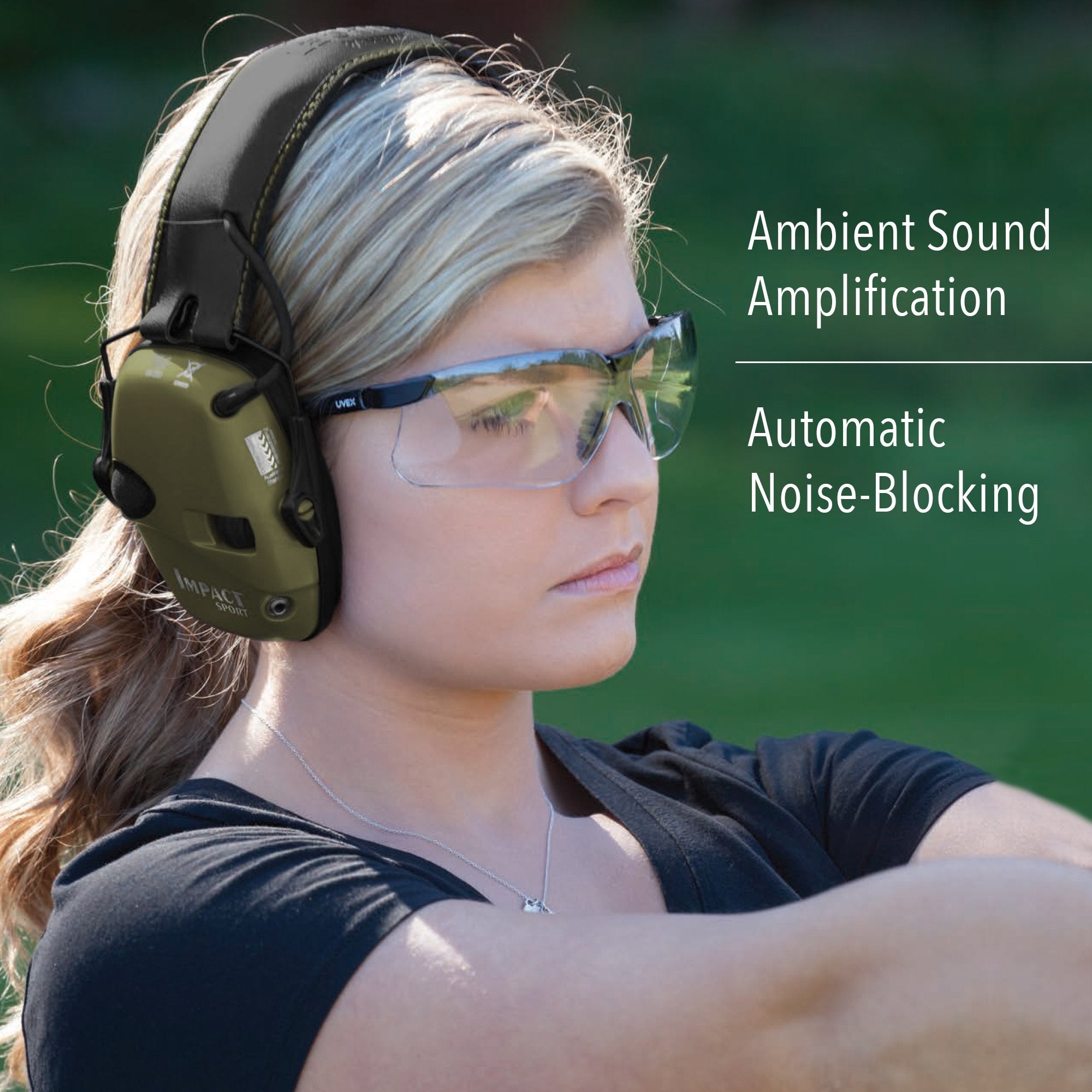 Howard Leight By Honeywell Impact Sport Sound Amplification Electronic Shooting Earmuff, Green