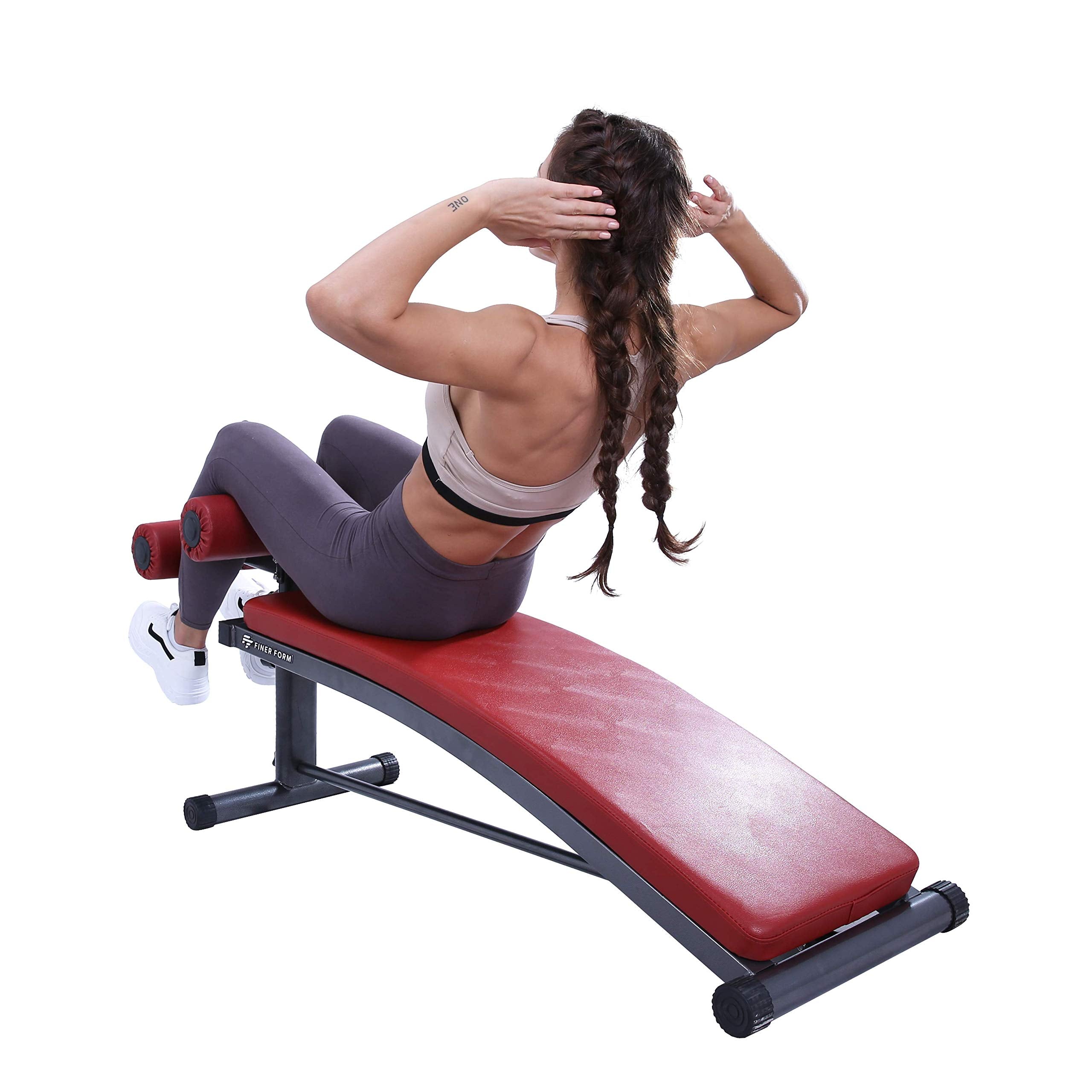 Finer Form Gym-Quality Sit Up Bench with Reverse Crunch Handle - Curved Ab Workout Bench for Home Gym. Ab Machine & Core Workout