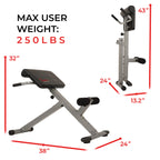 Sunny Health & Fitness 45-Degree Hyperextension Roman Chair With Adjustable Height And Back, Glute, Hamstring, And Ab Workouts F