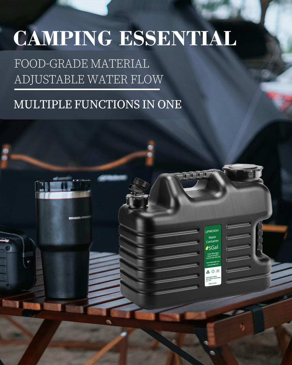 5 Gallon Water Jug, Thickened Water Storage Overlanding Gear Containers, Camping Essential Truly Leak-Proof Black Water Tank,Bpa