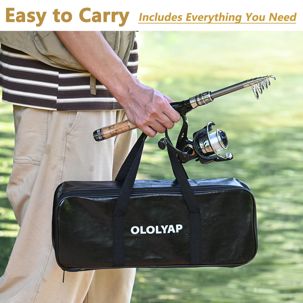 Ololyap Fishing Pole Combo 2Pcs Carbon Fiber Fishing Rod And Aluminum Reel Combos With Carrier Bag Sea Saltwater Freshwater Fish