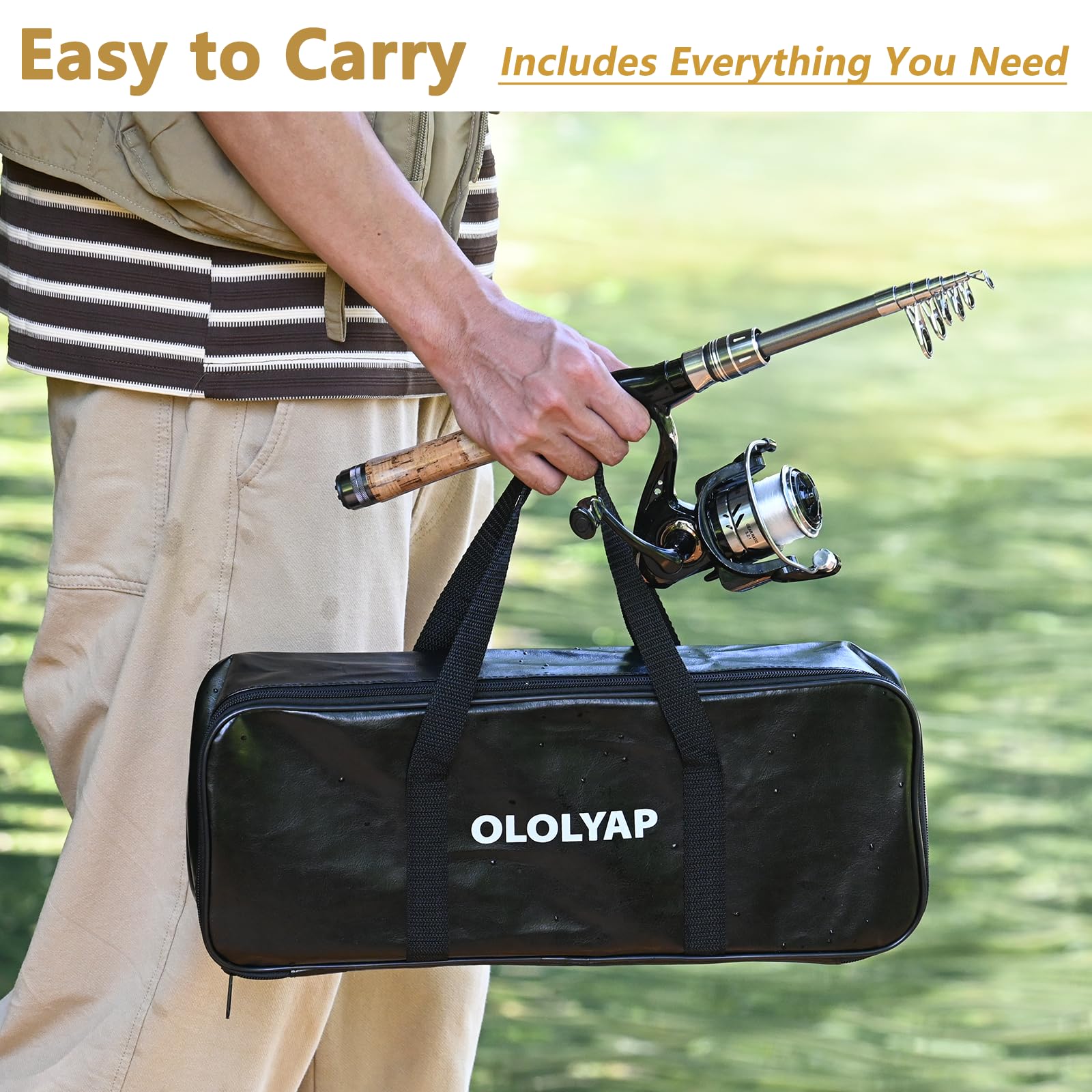Ololyap Fishing Pole Combo 2Pcs Carbon Fiber Fishing Rod And Aluminum Reel Combos With Carrier Bag Sea Saltwater Freshwater Fish