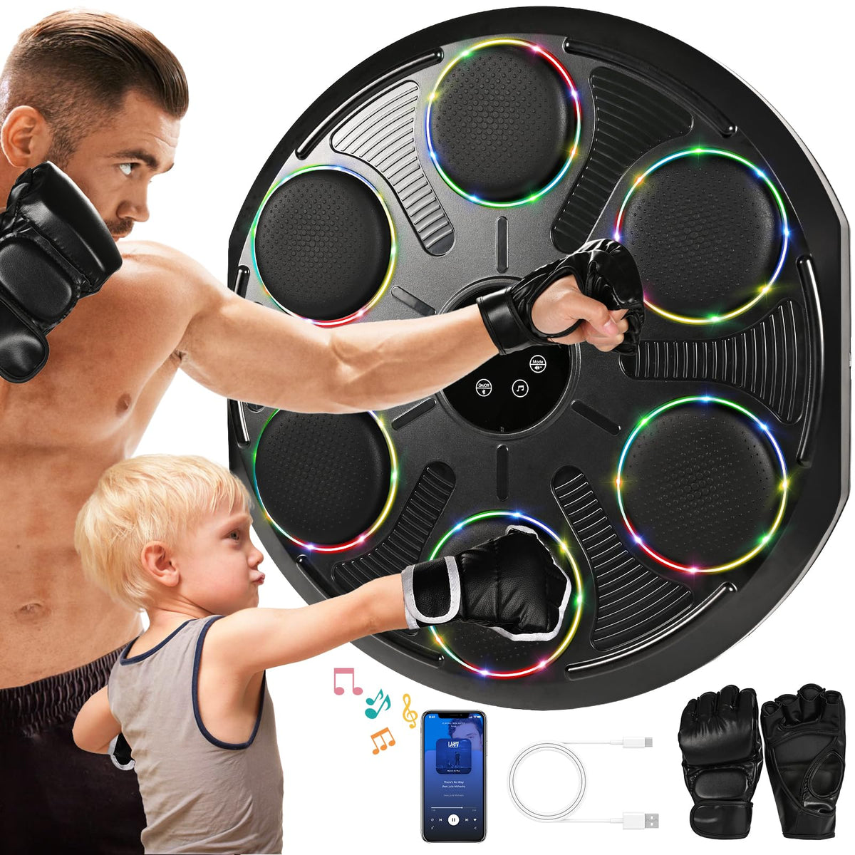 Hlthair 2025 Music Boxing Machine For Men & Women, Boxing Machine With Boxing Gloves, Wall Mounted Smart Bluetooth Punching Trai