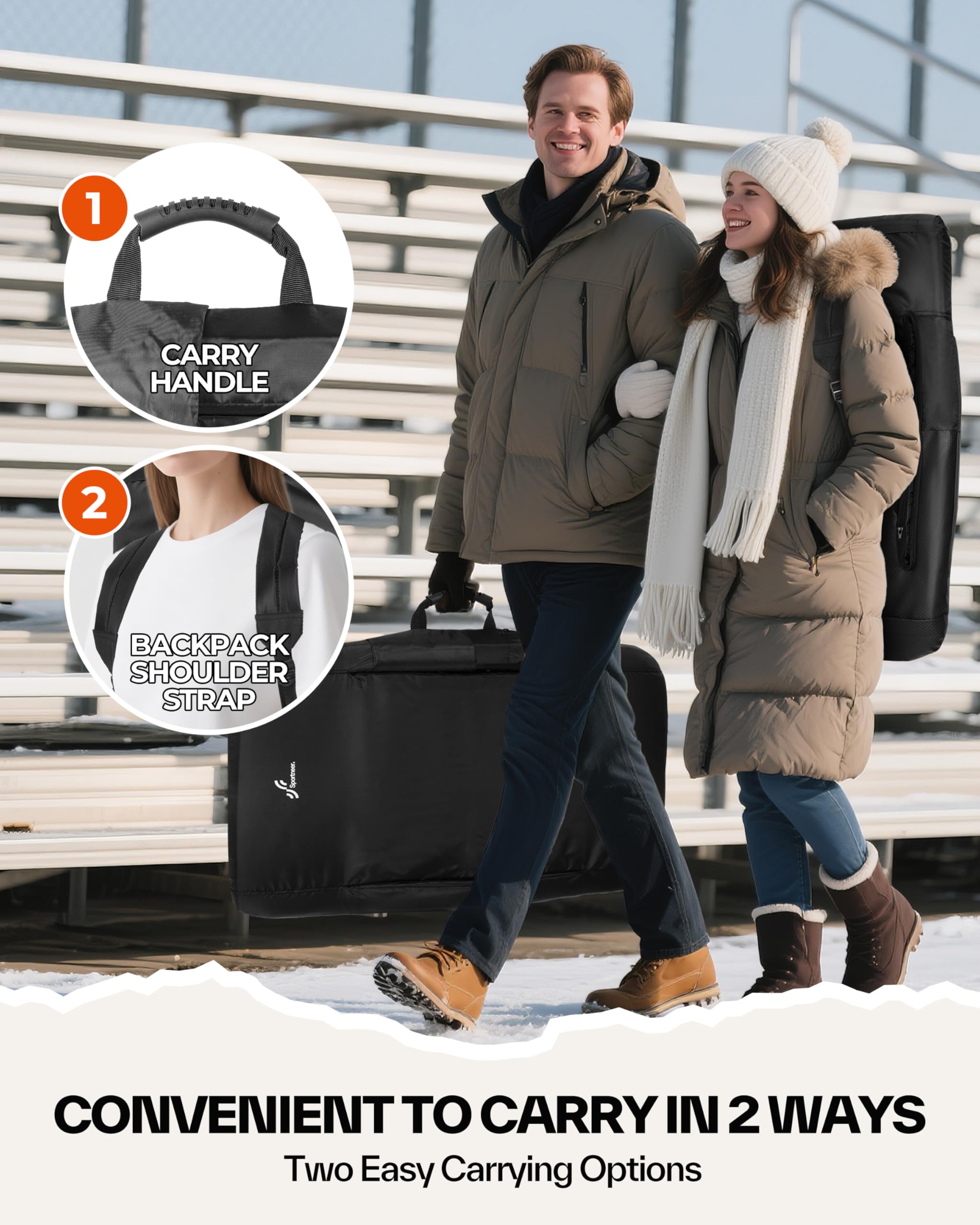 Sportneer Heated Stadium Seats for Bleachers: 3 Heated Modes 6 Reclining Positions Stadium Seats with Back Support for Sport Eve