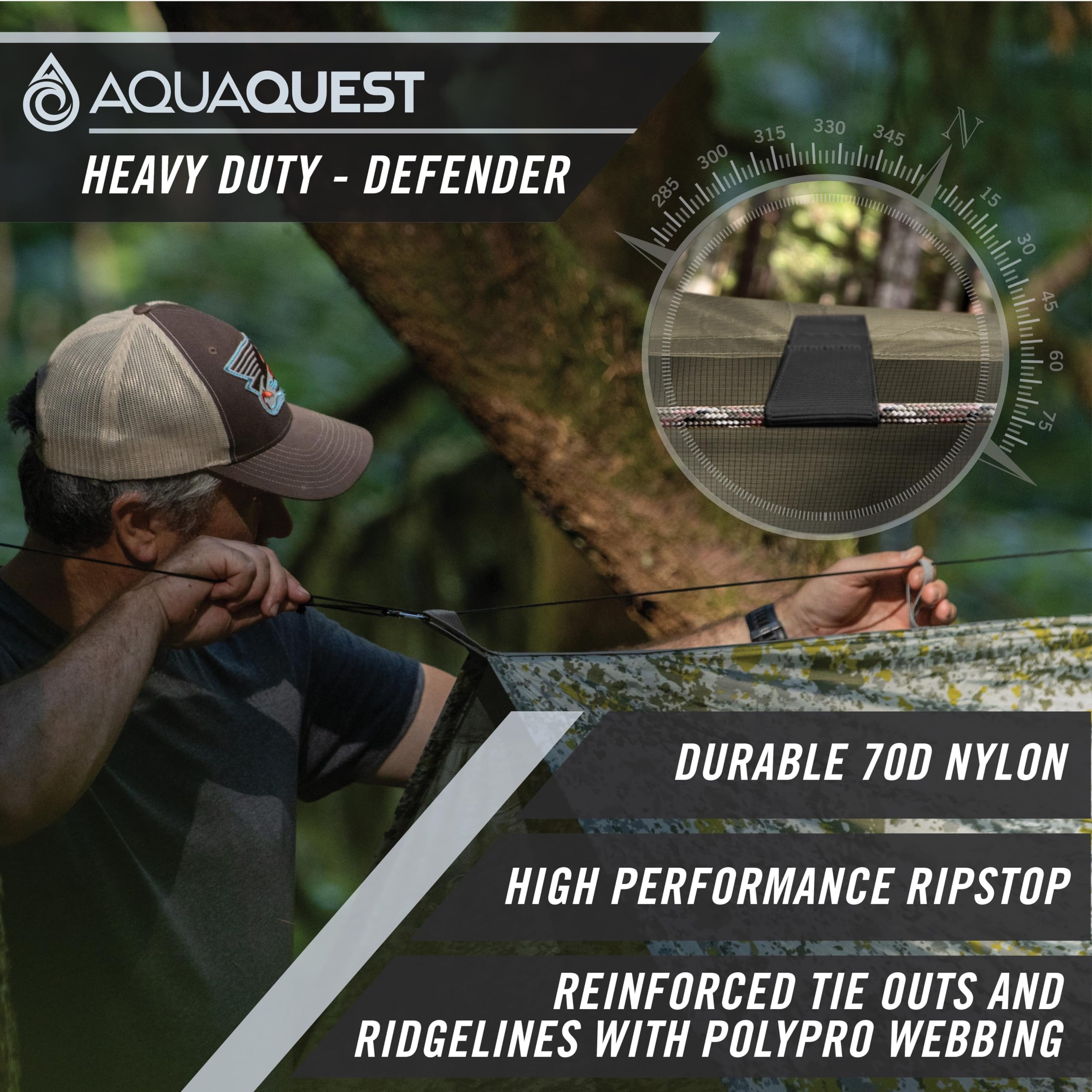 Aquaquest Defender Tarp - Heavy-Duty Waterproof (20,000 Mm) Seam-Taped Rain Fly For Camping, Bushcraft & Survival - 20  13 Woodl