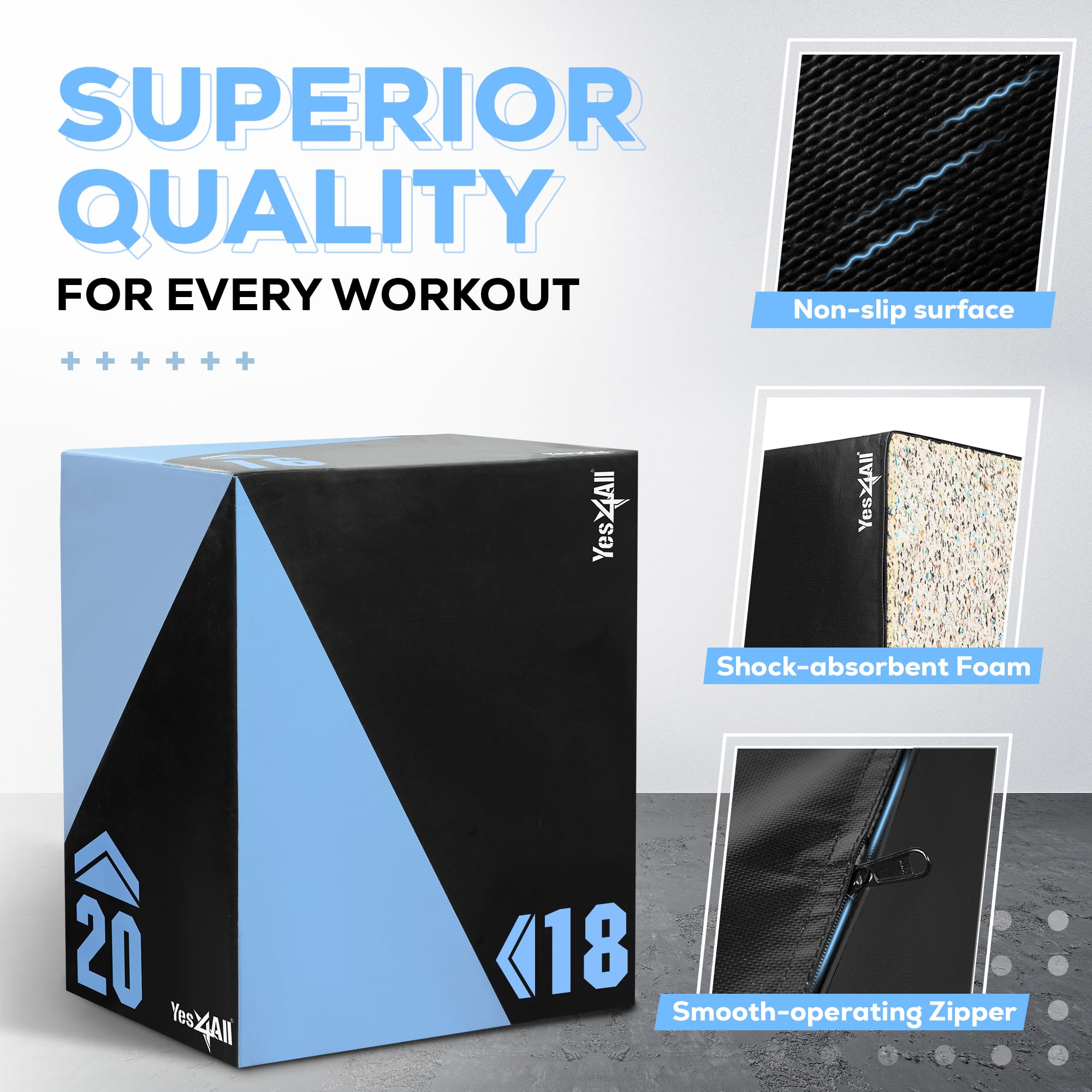 Yes4All 3 In 1 Foam Plyometric Jump Box Jump Training & Conditioning-Plyo Jump Box For Jump Training Fitness Workout Exercise -