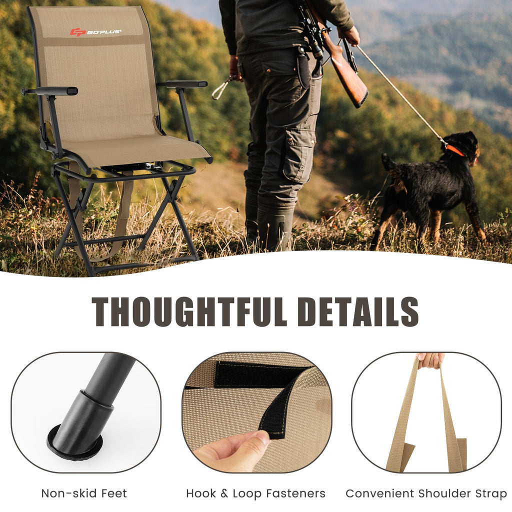 Goplus Hunting Chair, 360 Swivel Folding Hunting Blind Chair With Carrying Strap, 330Lbs Capacity, Portable Deer Hunting Stool,