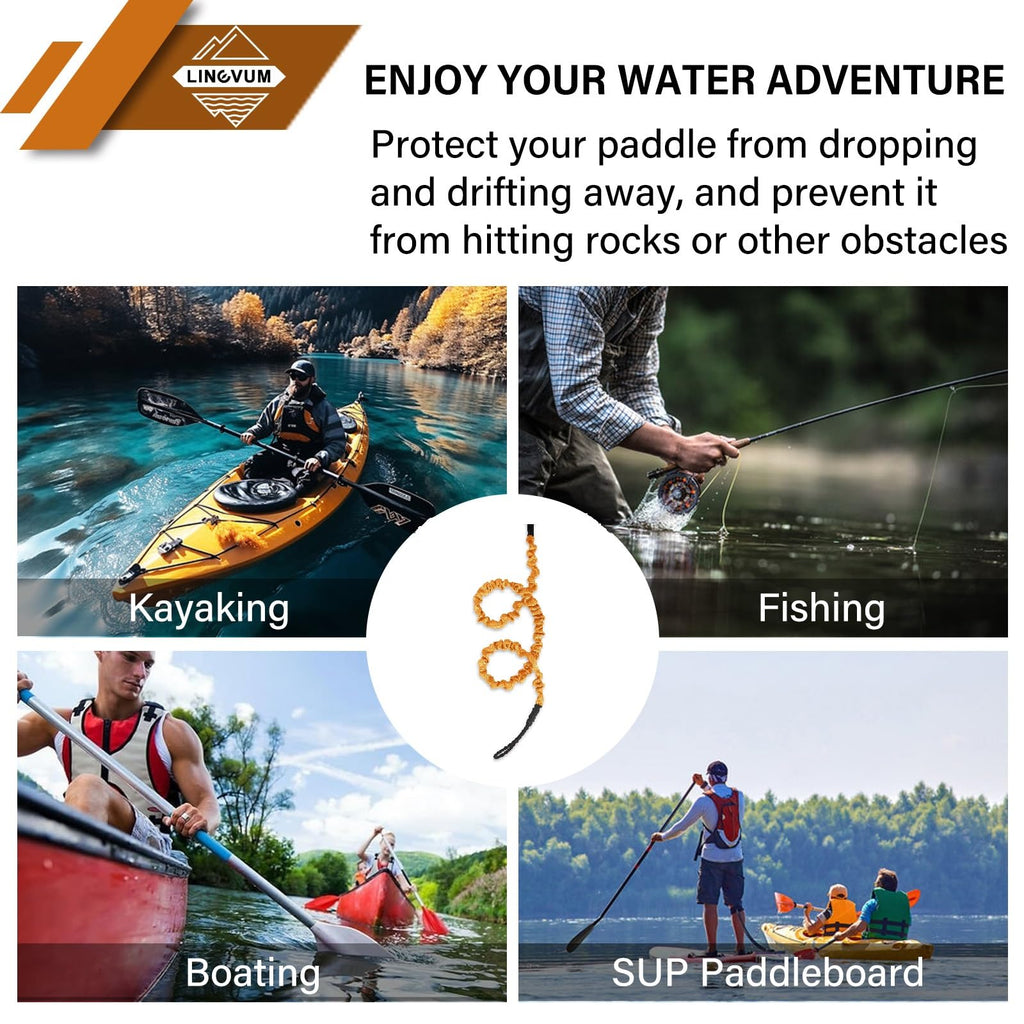 Lingvum Kayak Paddle Leash Stretchable Paddle Strap Coiled Lanyard Rope For Kayaking Canoing Boating, Fishing Poles Rods, Kayak
