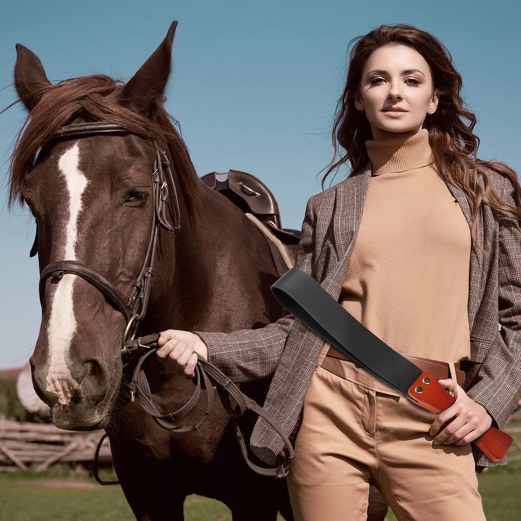 Barpot Leather Paddle With Anti-Slip Wooden Handle, Riding Crops For Horses, 19'' Equestrianism Crops (Black)