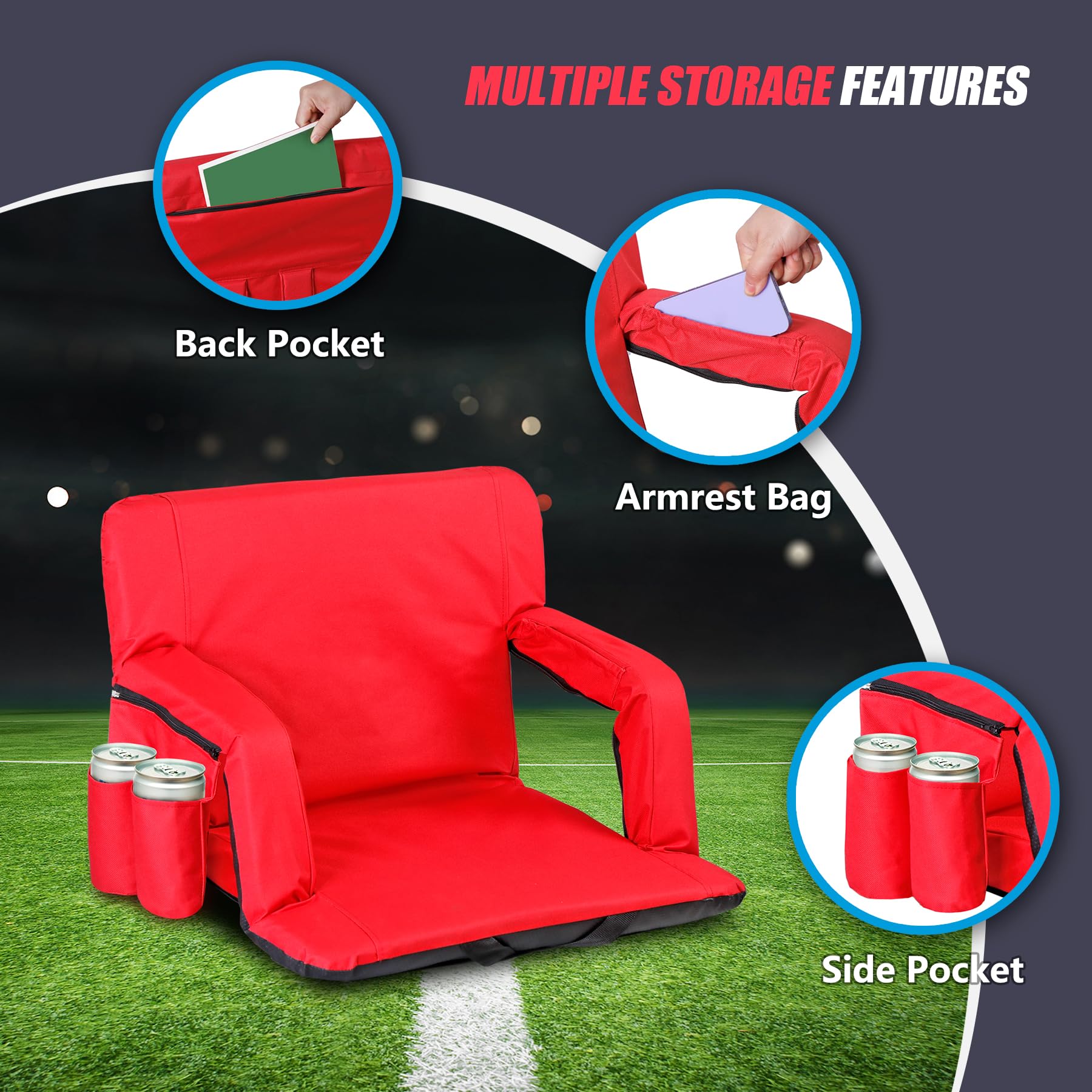 Nova Microdermabrasion 20.5/25 Wide Stadium Seat For Bleachers W/Back Support Padded Cushion Portable Reclining Bleacher Seats C