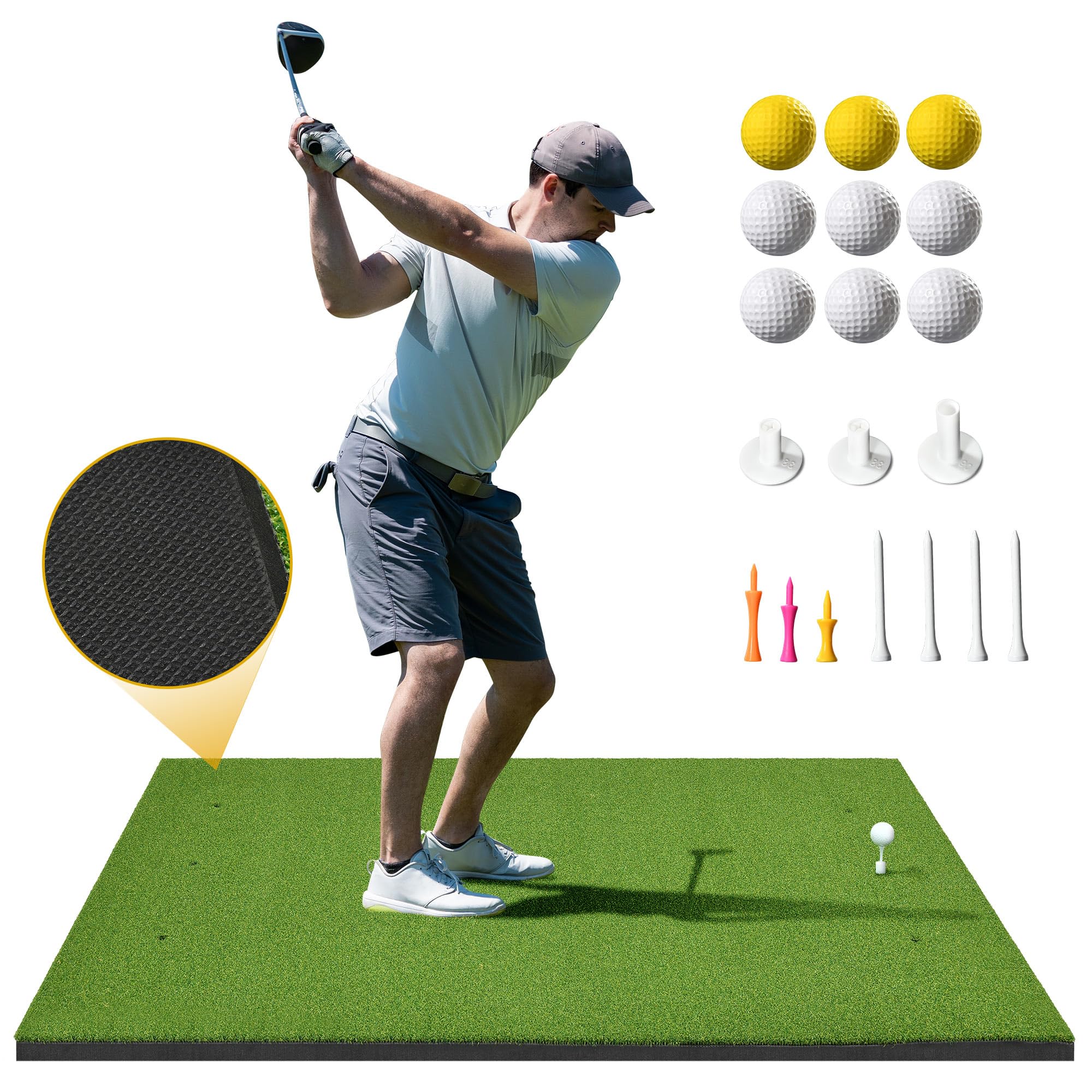 Shopsource 5  4ft Golf Hitting Mat, Anti-Slip Bottom Golf Mat for Indoor Outdoor, Artificial Turf Practice Mats with 9 PU Golf B