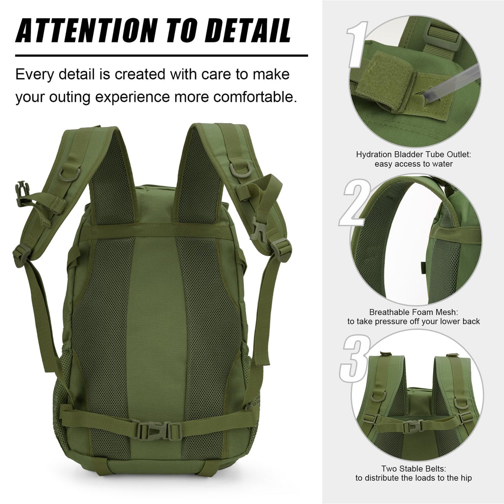Jueachy Tactical Backpack For Men Hiking Day Pack Molle Military Rucksack Waterproof 30L Edc Bag With Usa Flag Patch Green
