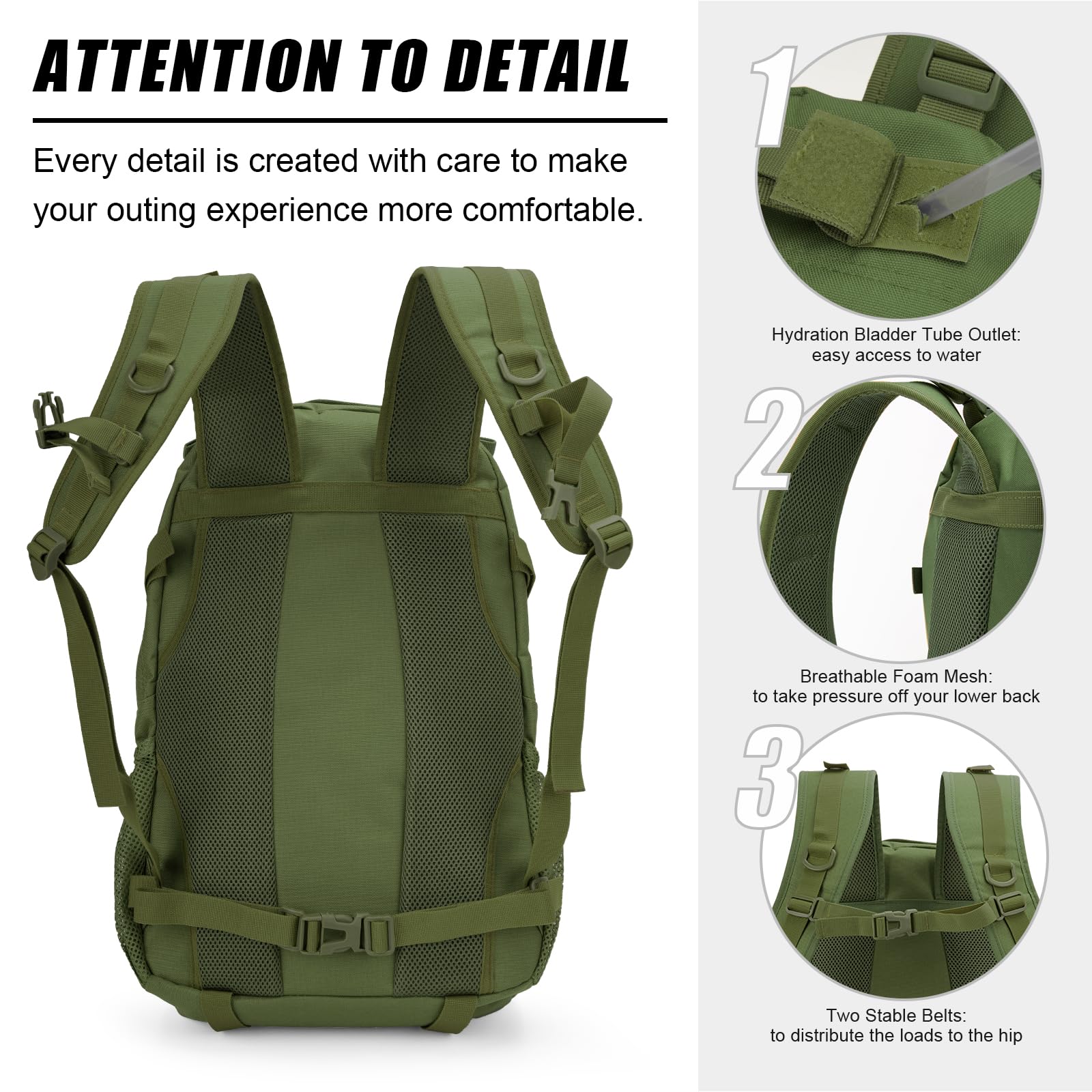 Jueachy Tactical Backpack For Men Hiking Day Pack Molle Military Rucksack Waterproof 30L Edc Bag With Usa Flag Patch Green