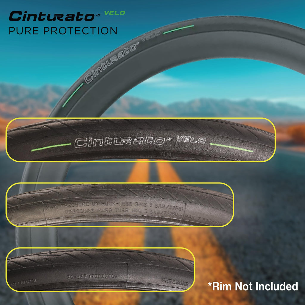 Pirelli Cinturato Velo Tlr 28-622 (700 X 28C) Road Bike Tire - Ultimate Protection For Confidence In Harsh Conditions - Versatil