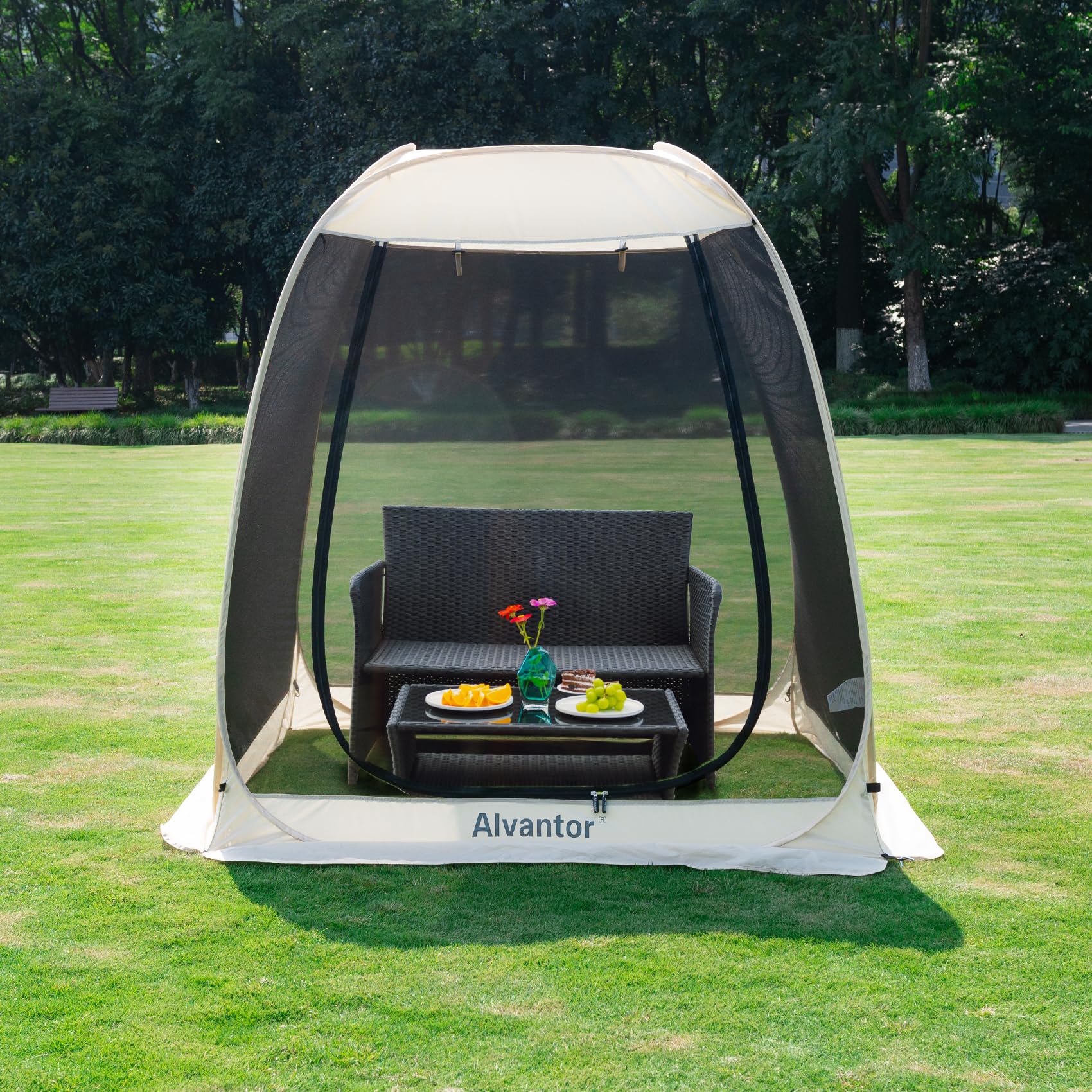 Alvantor Pop Up House Tent, Outdoor Canopy Tent With Uv Resistant, Easy Up Foldable Screen House For Camping Garden, Beige, 6 X6