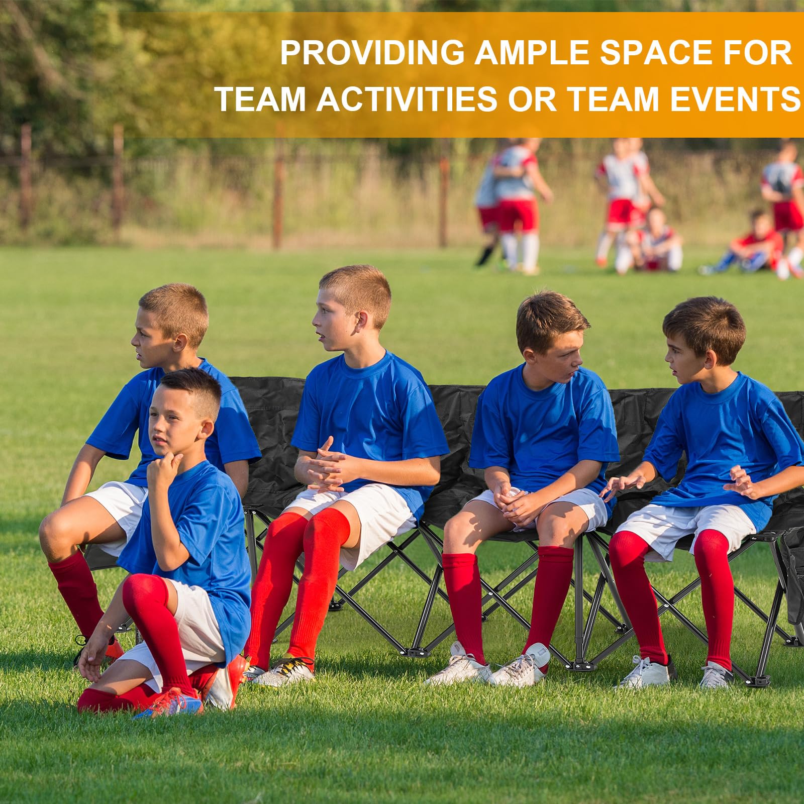 Kigley Portable 4 Seat Soccer Bench Chairs Foldable Team Sports Bench With Pockets And Carrying Bag For Camping Soccer Sports Te