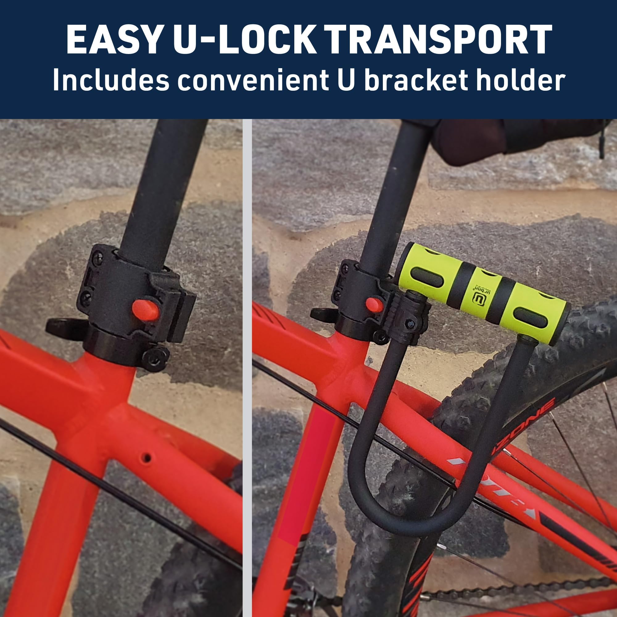 Urban Ur80150B Bicycle U Lock, Hardened Steel, Double Locking, Fork A051In Coating, Interior 31X75In, Security Loop Cable 39Ft A