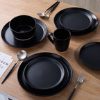 Stone Lain Jules Stoneware Round Dinnerware Set, Black,16-Piece Service For 4