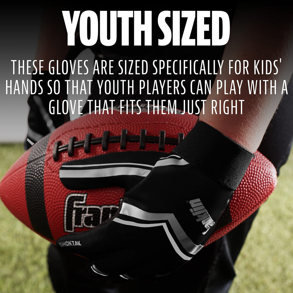 Franklin Sports Youth Football Receiver Gloves - Shoktak Kids High Grip Football Receiver Gloves - Black - Youth Large