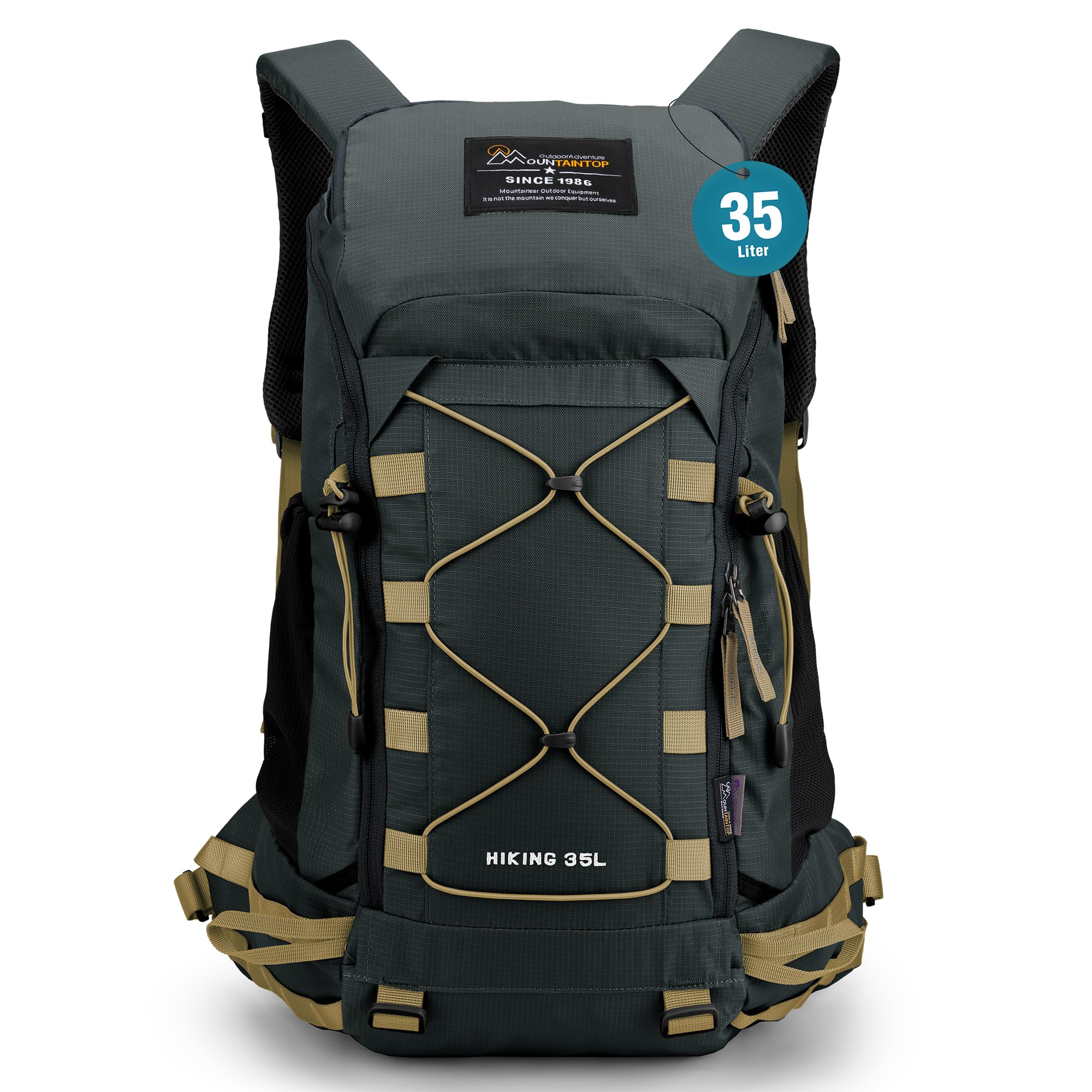 MOUNTAINTOP 35L Hiking Backpack, Lightweight Outdoor Travel Camping Daypack with Rain Cover for Men & Women(Grey)