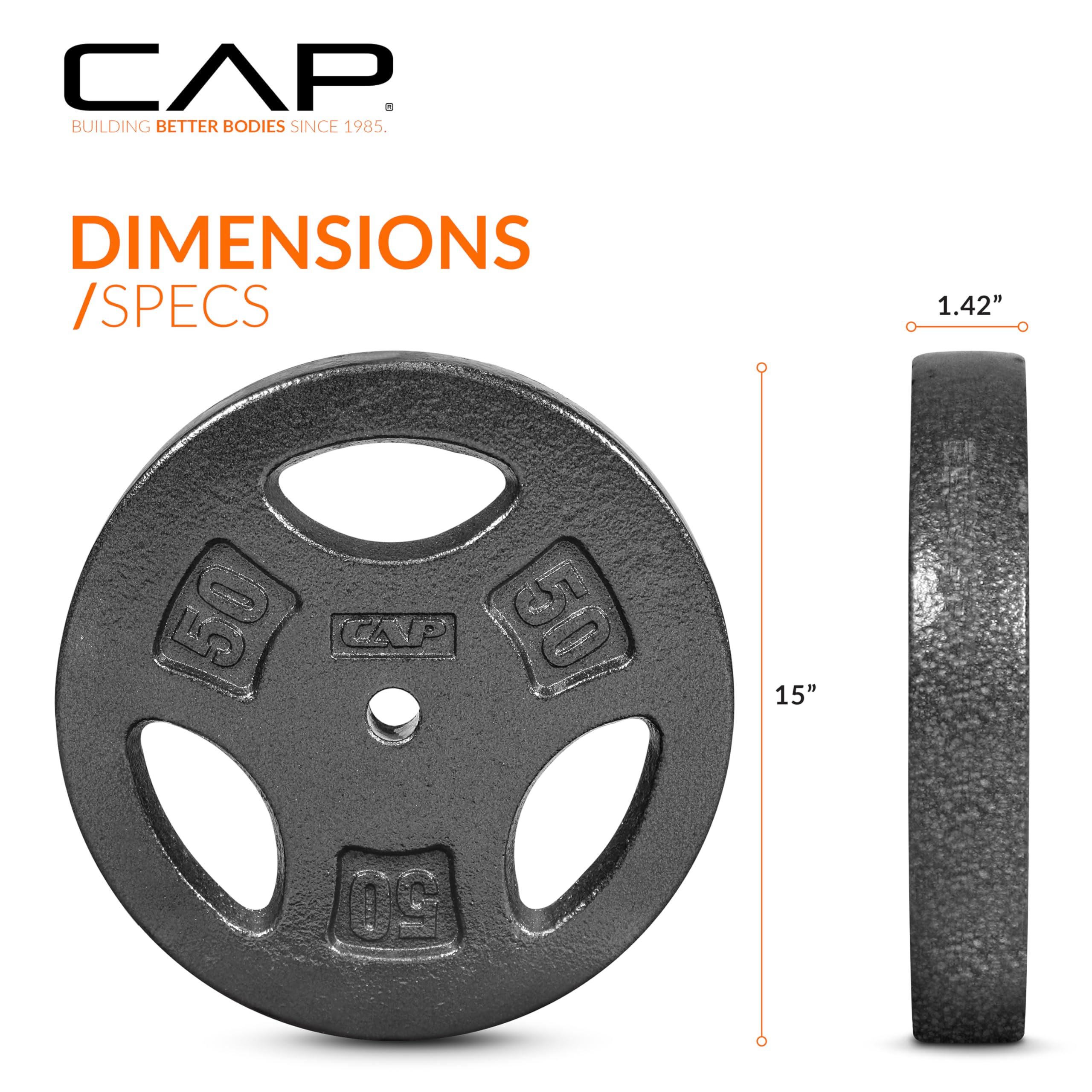Cap Barbell Standard 1-Inch Grip Weight Plates 50 Lbs Black, Pack (X1)