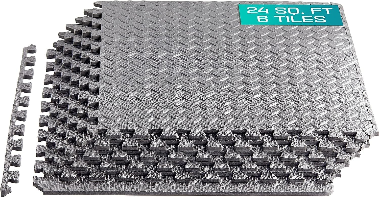 Yes4All Interlocking Floor Mats - Foam, Gym Floor Mats with EVA Interlocking Tiles (24 Square Feet - Gray - 6 Tiles)