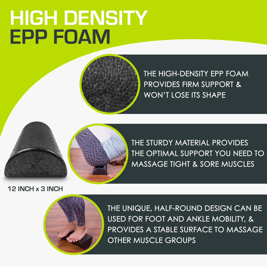 Prosourcefit High Density Half Round Foam Roller 12X3 , Black
