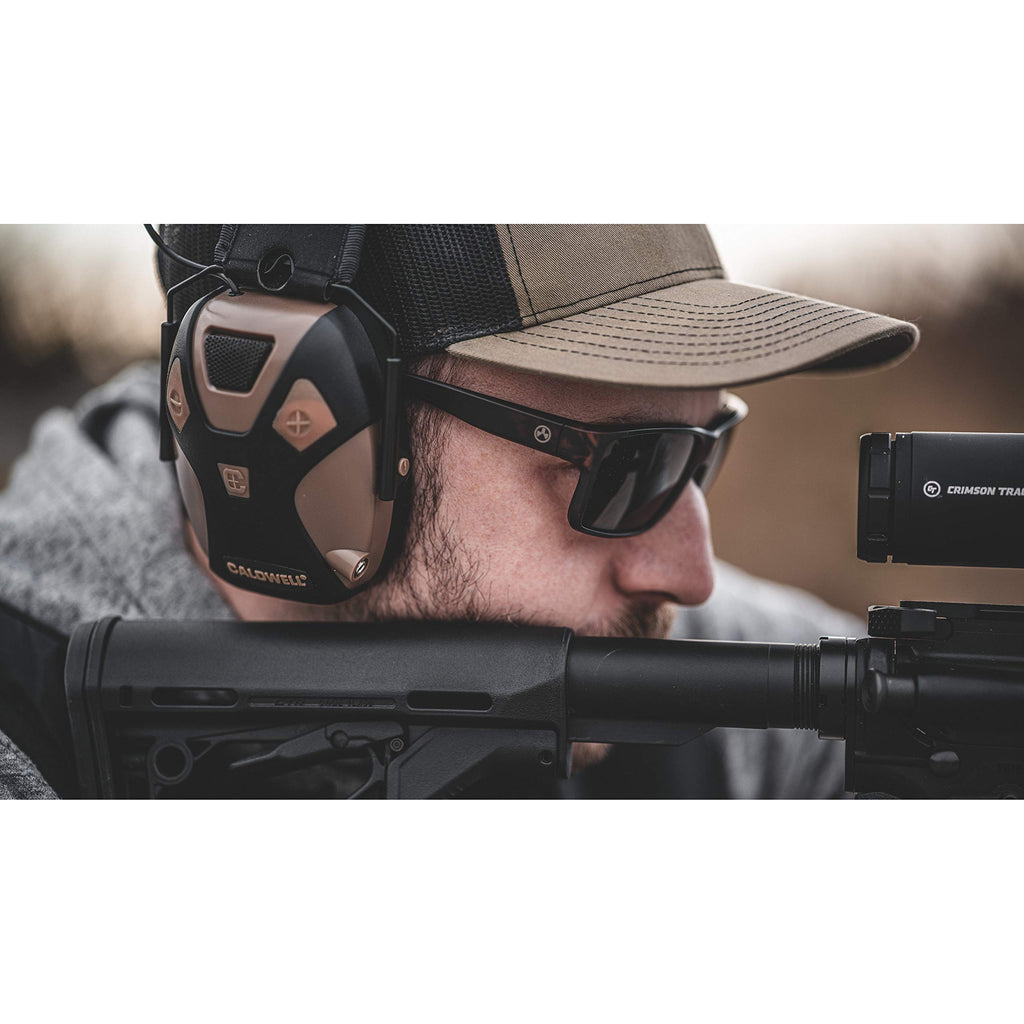 Caldwell E-Max Pro Electronic Hearing Protection 23-24 Nrr - Adjustable Lo Pro Earmuffs For Shooting, Hunting And Range, Brown