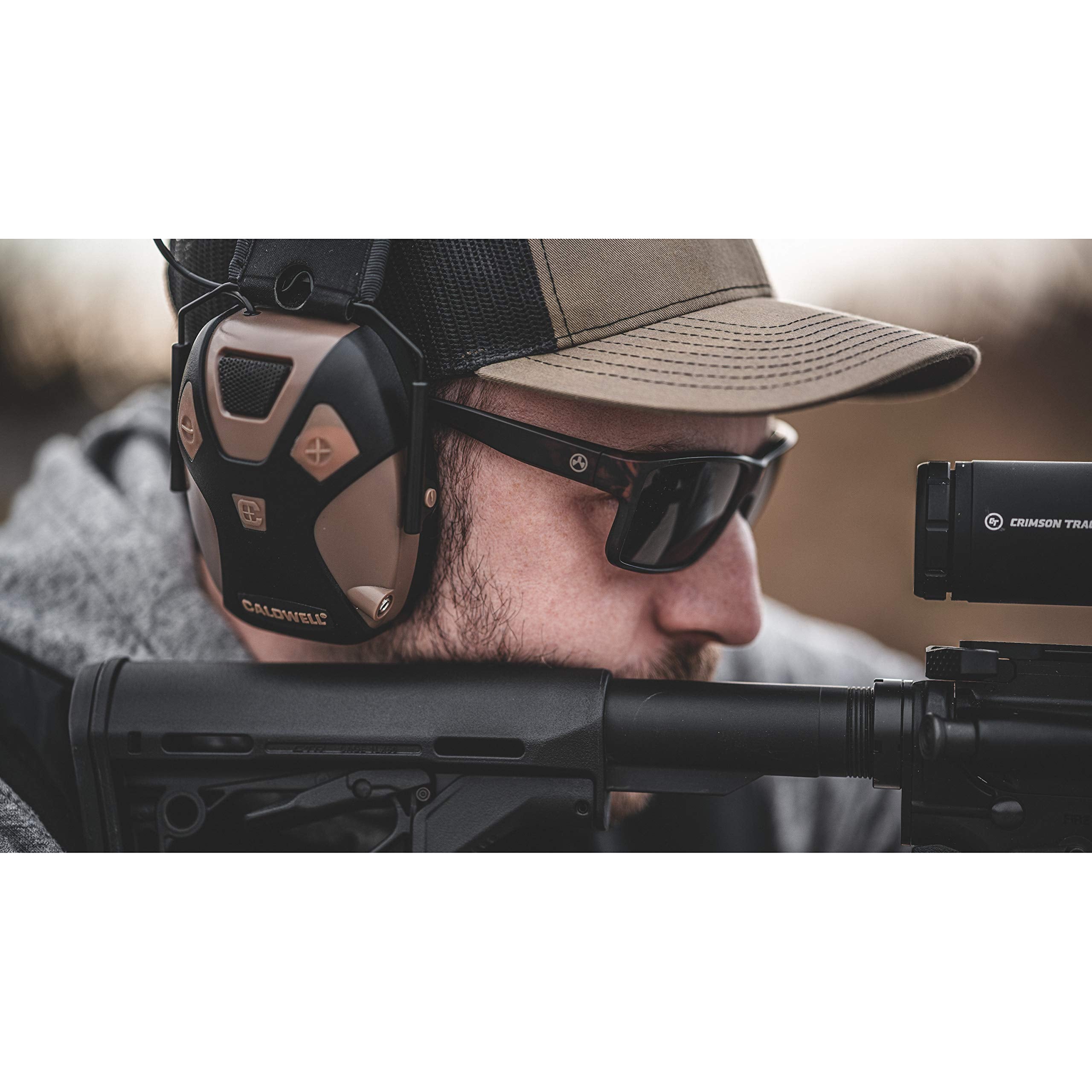 Caldwell E-Max Pro Electronic Hearing Protection 23-24 Nrr - Adjustable Lo Pro Earmuffs For Shooting, Hunting And Range, Brown