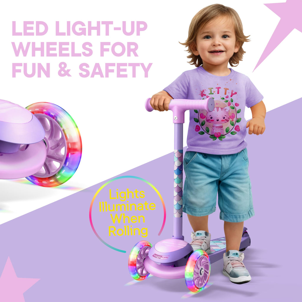 3 Wheel Scooter for Kids, Smooth Light Up LED Front Wheels, Wide Anti Slip Deck, Rear Foot Brake, Easy Lean to Steer Maneuvering