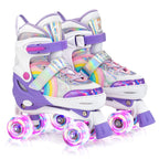 Sulifeel Rainbow Unicorn 4 Size Adjustable Light Up Roller Skates For Girls Boys For Youth Purple Large