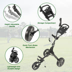 Kvv 3 Wheel Foldable/Collapsible Golf Push Cart Ultra Lightweight Smallest Folding Size, New-Version Scorecard Holder Umbrella H