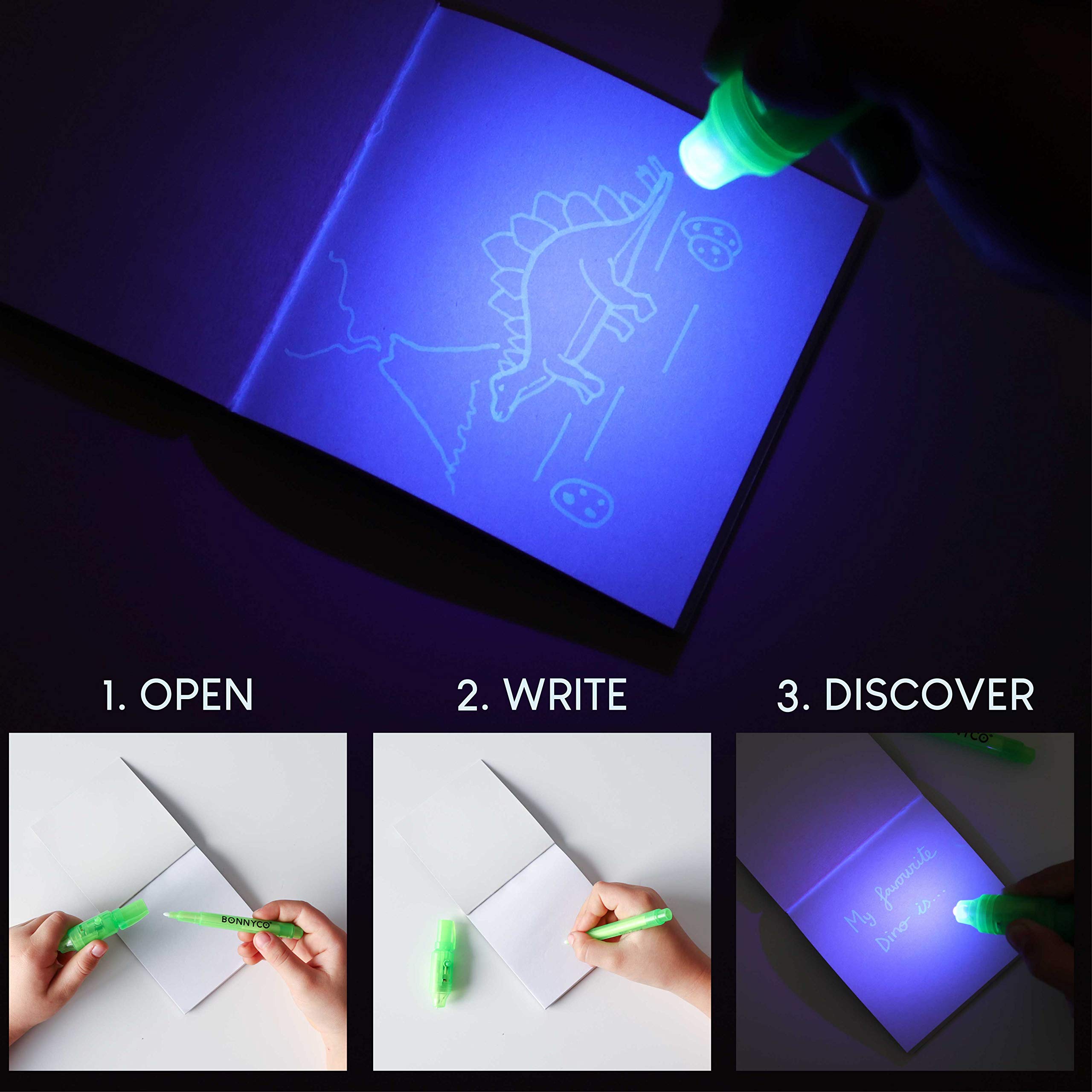Bonnyco Invisible Ink Pen And Notebook Pack Of 16 Dinosaur Party Favors For Kids  Spy Pen Dinosaur Birthday Party Supplies, Priz