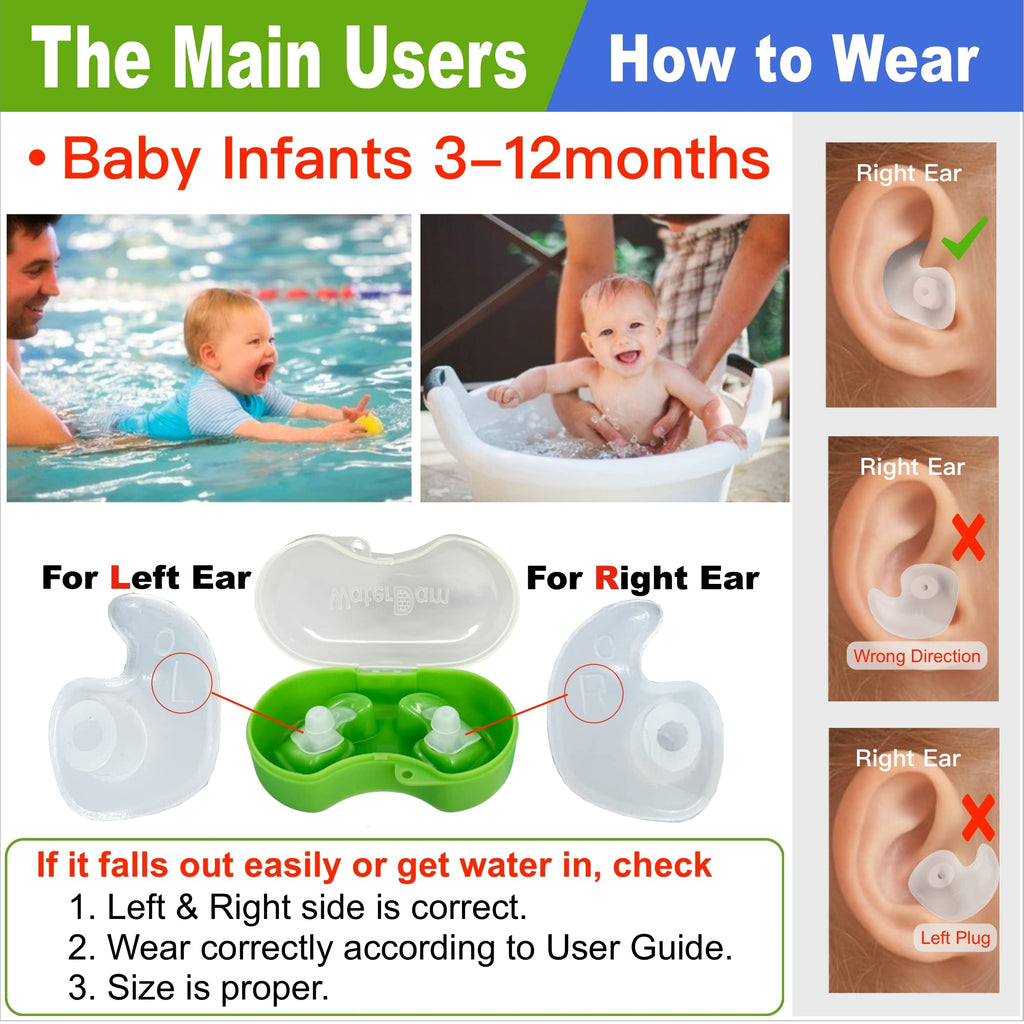 Waterdam Swimming Ear Plugs Great Waterproof Ultra Comfy Earplugs Prevent Swimmers Ear (Size 0: Baby 0-1 Year (Orange))